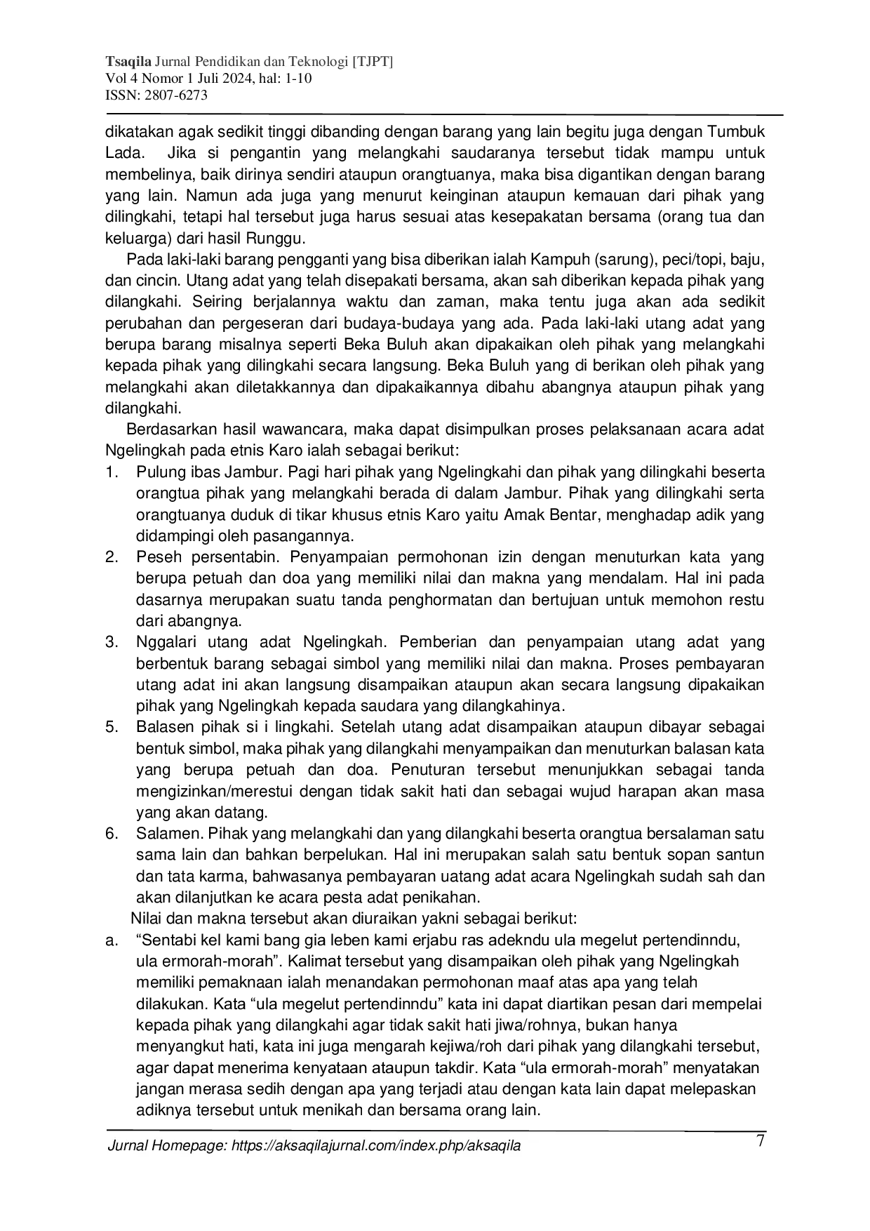 JURIS Mekanisme Ngelingkah pada Etnis Karo di Desa Merdeka Kecamatan Merdeka Kabupaten Karo