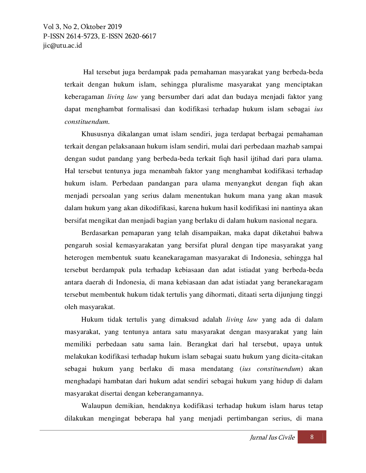 JURIS Kodifikasi Hukum Islam Sebagai Ius Constituendum Terhadap Living Law Yang Hidup Di Dalam Masyarakat