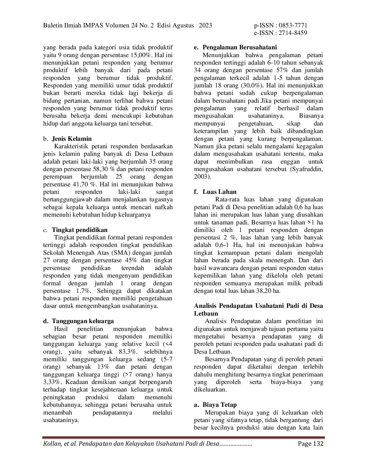 JURIS Pendapatan Dan Kelayakan Usahatani Padi Di Desa Letbaun Kecamatan Semau Kabupaten Kupang