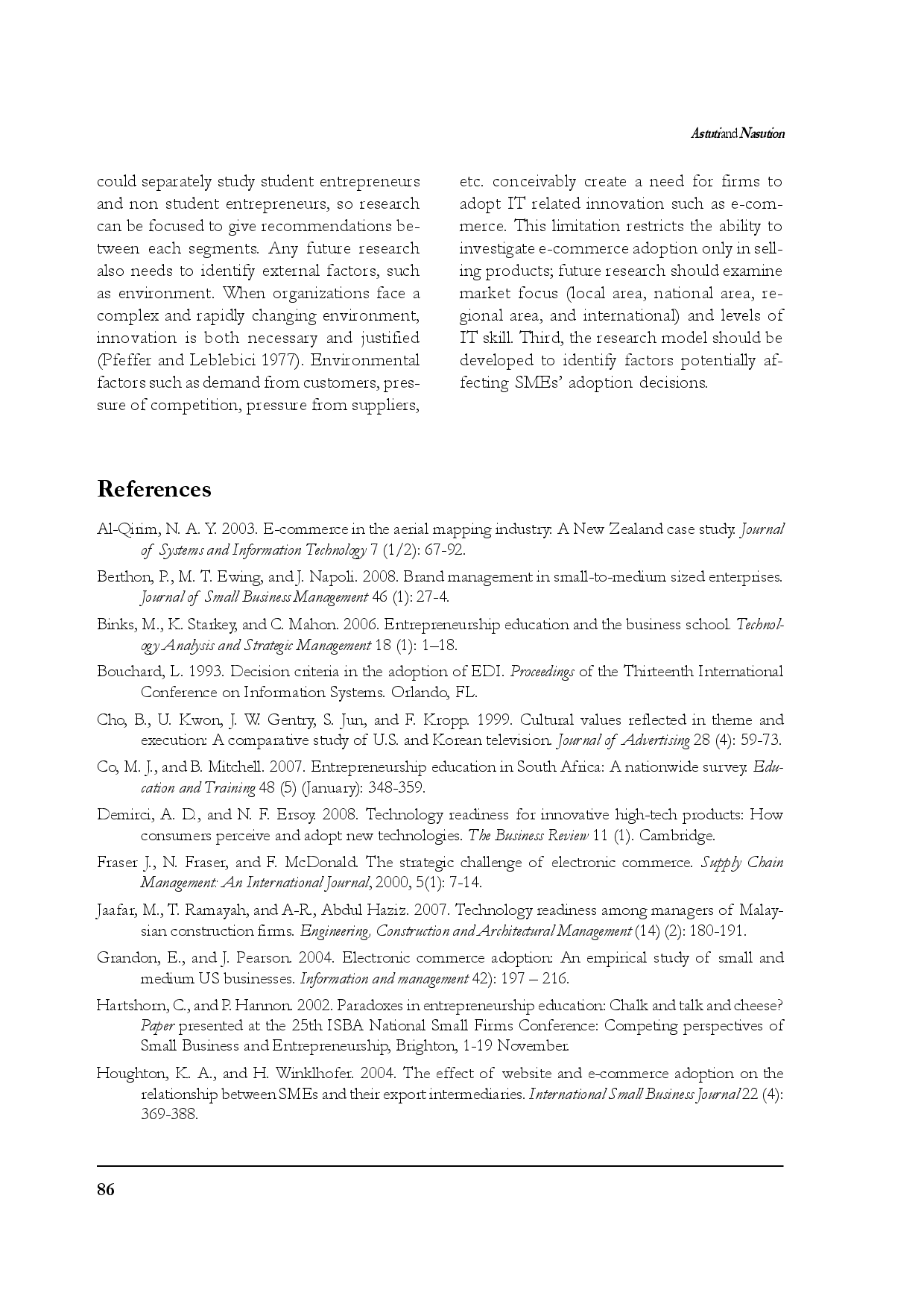 juris Technology Readiness and E Commerce Adoption among Entrepreneurs of SMEs in Bandung City Indonesia