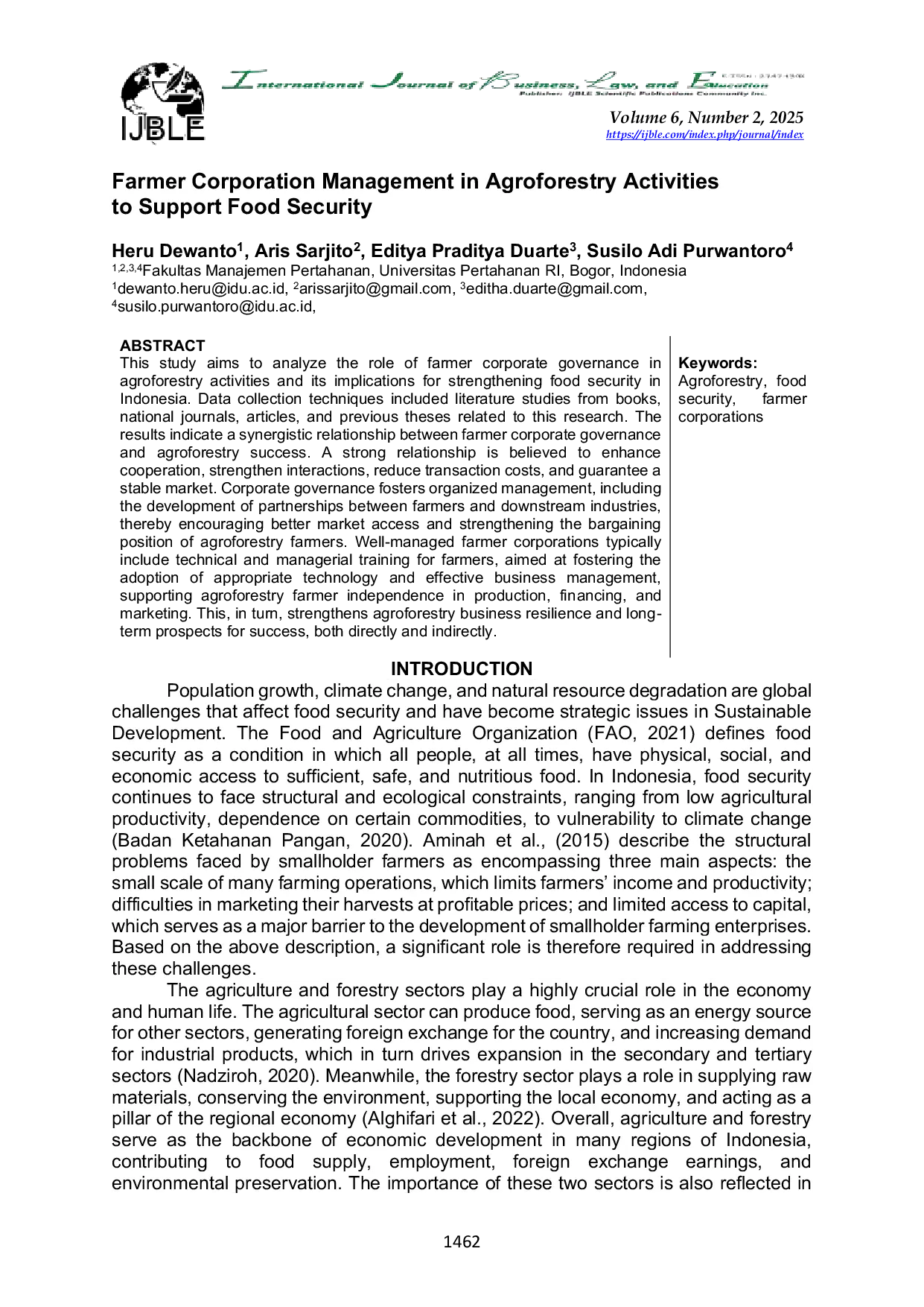 JURIS Farmer Corporation Management in Agroforestry Activities to Support Food Security