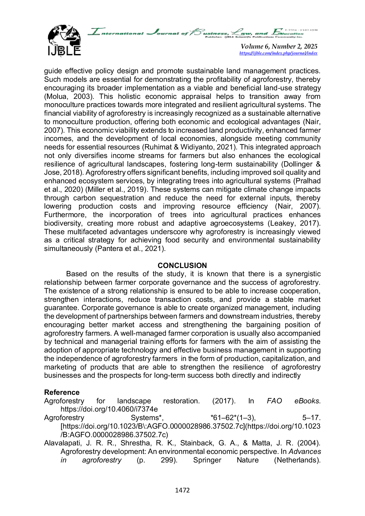 JURIS Farmer Corporation Management in Agroforestry Activities to Support Food Security