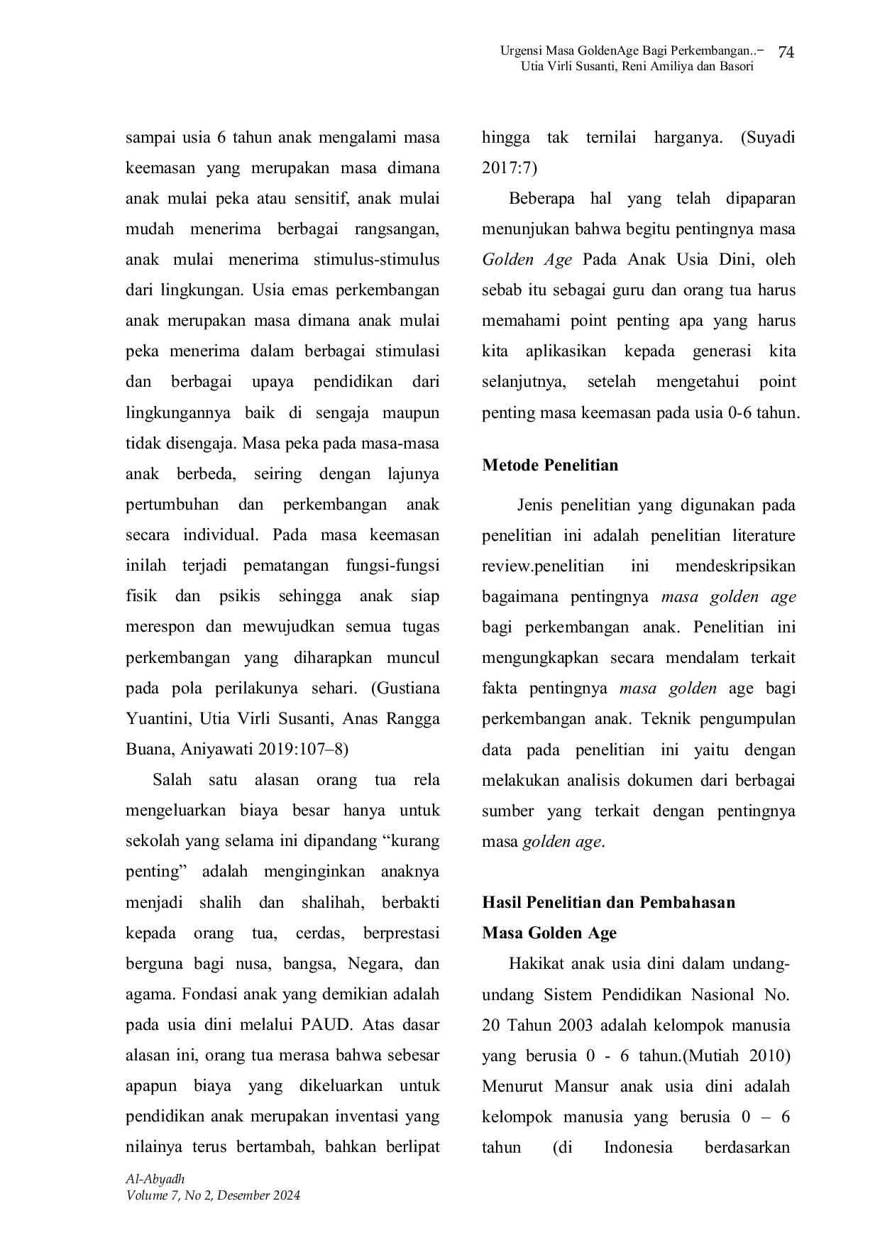 JURIS Urgensi Masa Golden Age Bagi Perkembangan Anak Usia Dini