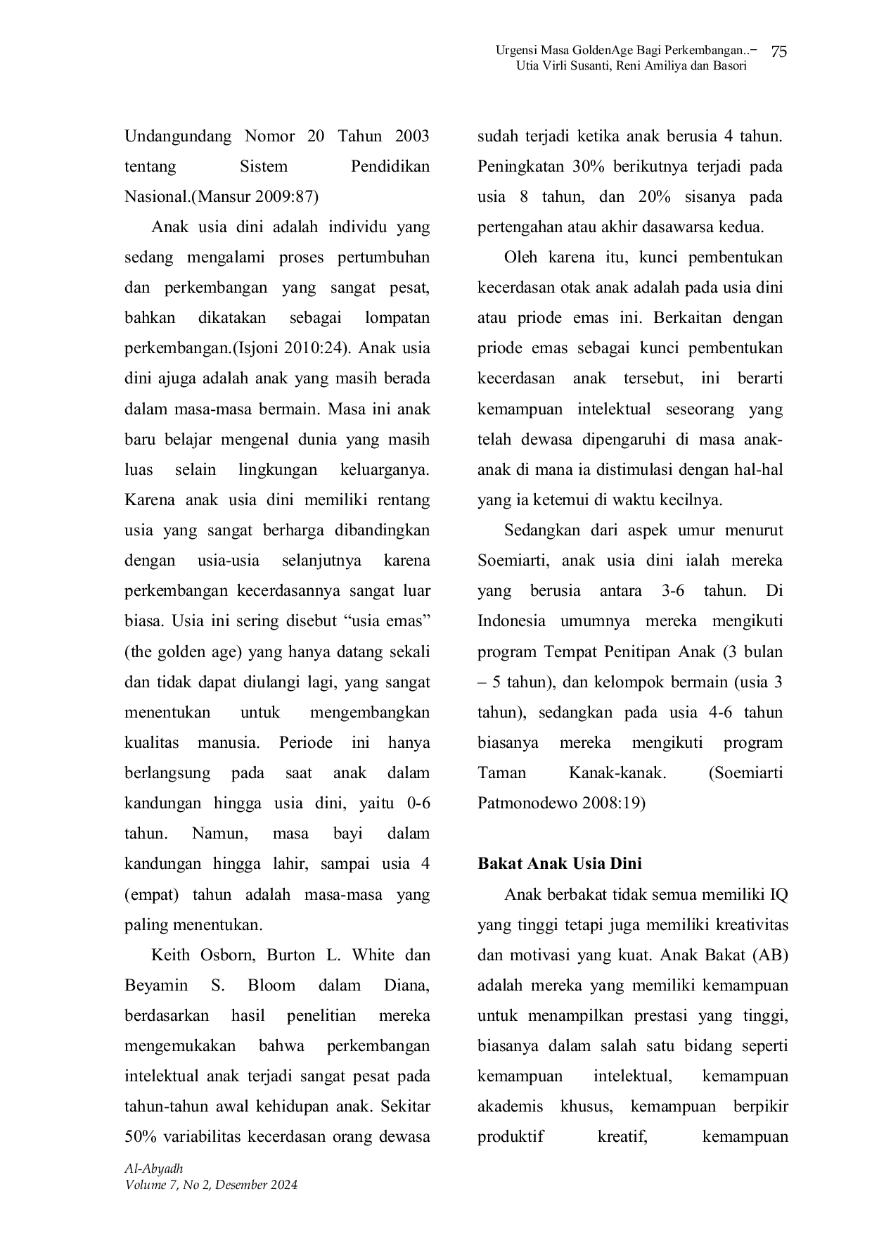 JURIS Urgensi Masa Golden Age Bagi Perkembangan Anak Usia Dini