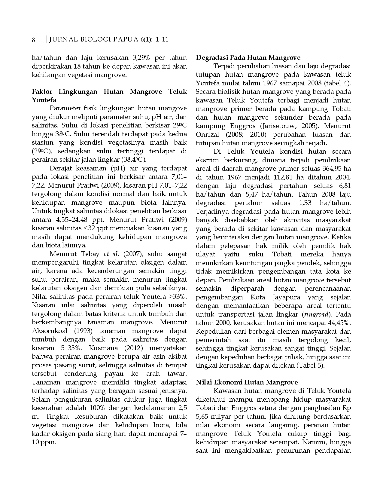 juris Struktur Vegetasi dan Nilai Ekonomi Hutan Mangrove Teluk Youtefa Kota Jayapura Papua