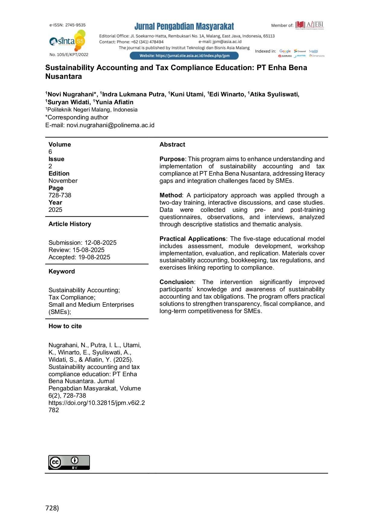 JURIS Sustainability Accounting and Tax Compliance Education PT Enha Bena Nusantara