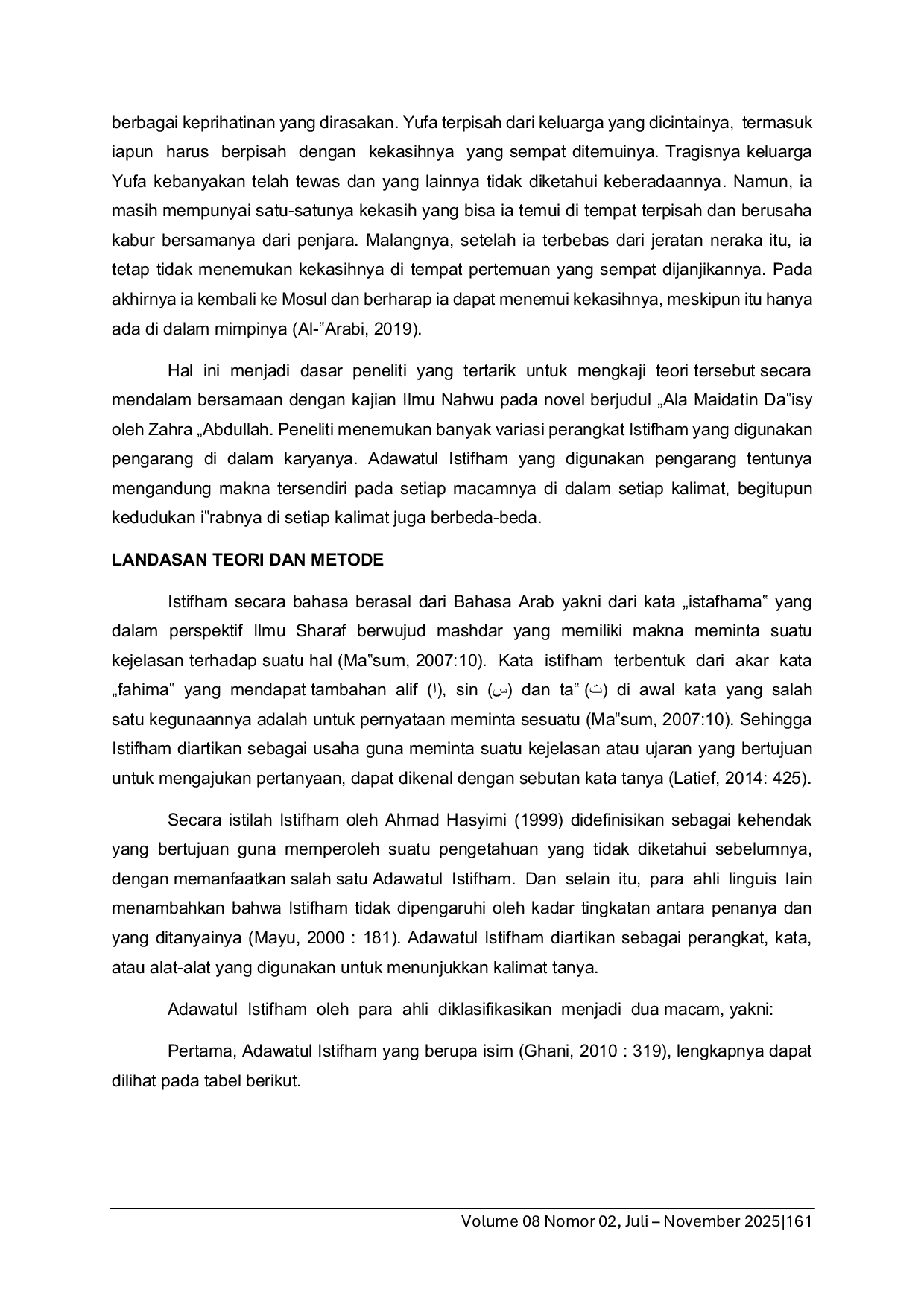 JURIS Adawatul Istifham Dalam Novel Ala Maidatin Da isy Karya Zahra Abdullah Kajian Ilmu Nahwu Dan Ma ani