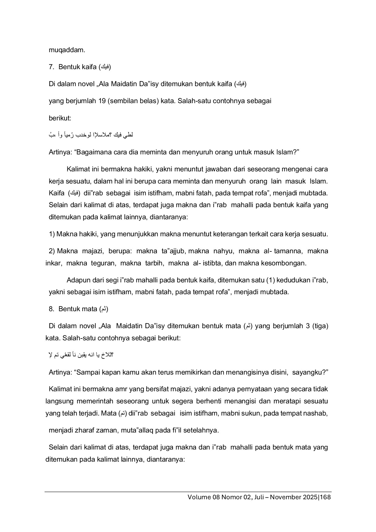 JURIS Adawatul Istifham Dalam Novel Ala Maidatin Da isy Karya Zahra Abdullah Kajian Ilmu Nahwu Dan Ma ani