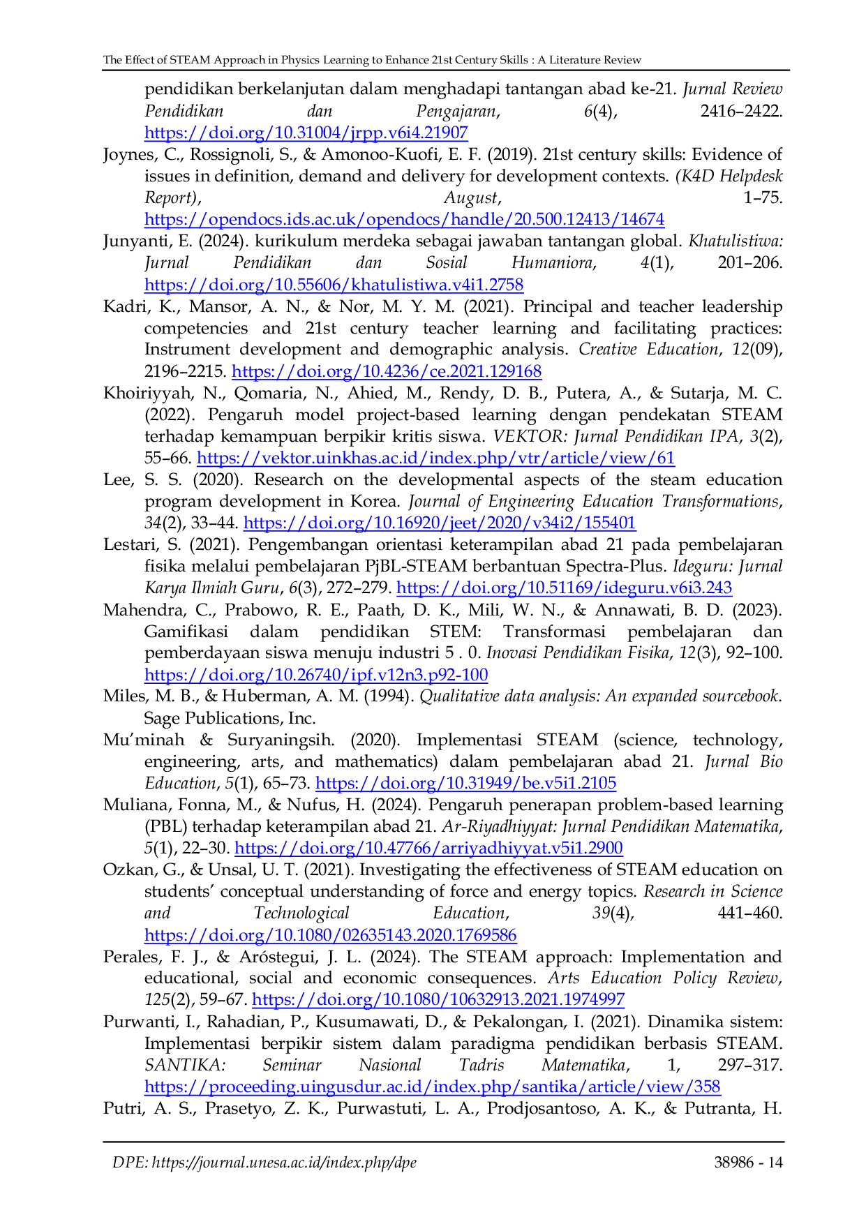 JURIS The Effect of STEAM Approach in Physics Learning to Enhance 21st Century Skills A Literature Review
