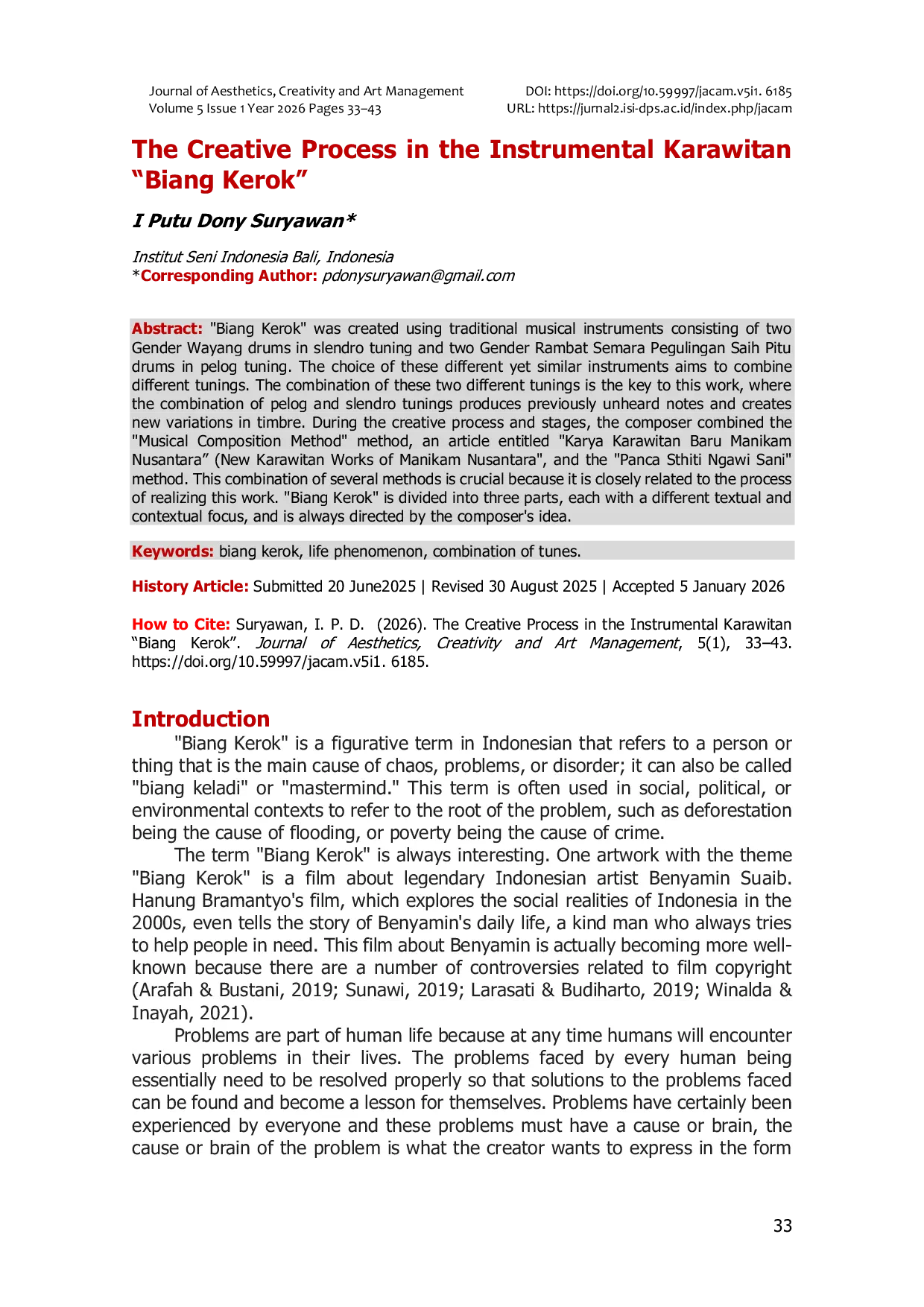 JURIS The Creative Process in the Instrumental Karawitan Biang Kerok