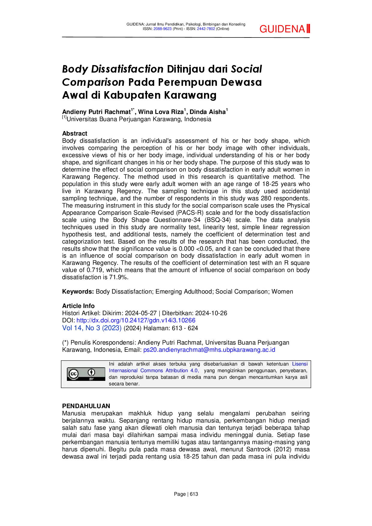 juris Body Dissatisfaction Ditinjau dari Social Comparison pada Perempuan Dewasa Awal di Kabupaten Karawang