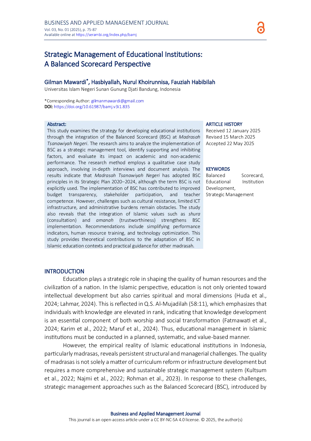 JURIS Strategic Management of Educational Institutions A Balanced Scorecard Perspective