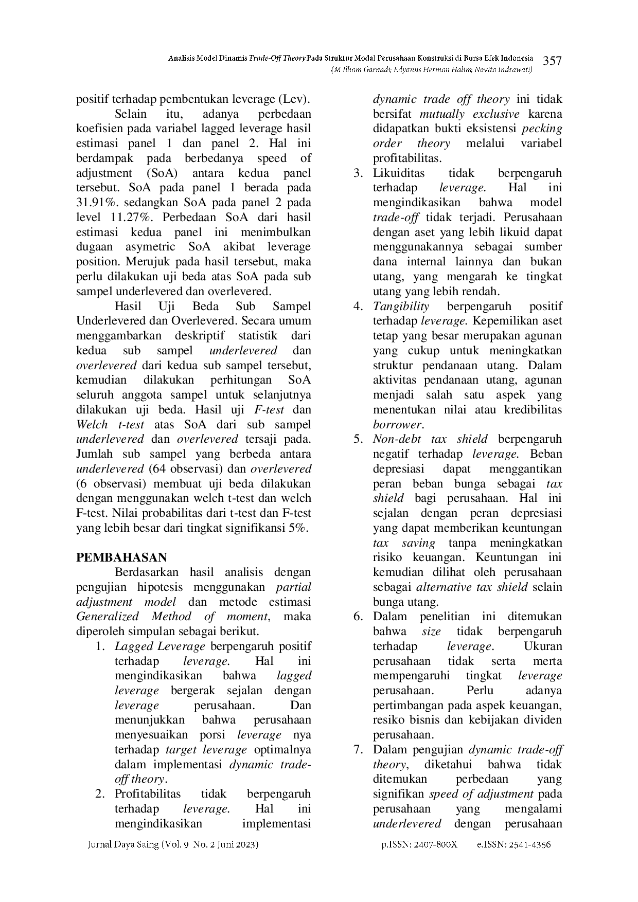 juris Analisis Model Dinamis Trade Off Theory Pada Struktur Modal Perusahaan Konstruksi Di Bursa Efek Indonesia