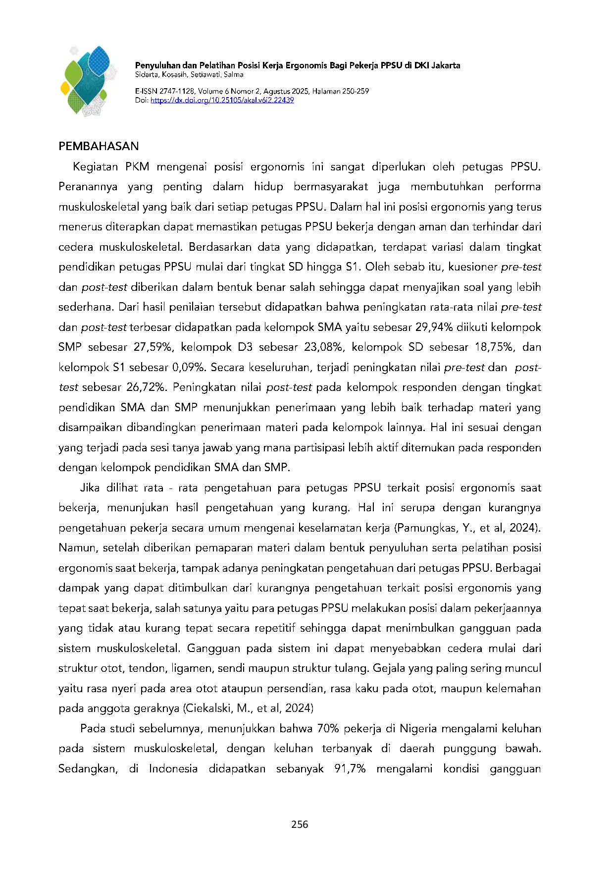 JURIS Penyuluhan Dan Pelatihan Posisi Kerja Ergonomis Bagi Pekerja Ppsu Di Dki Jakarta