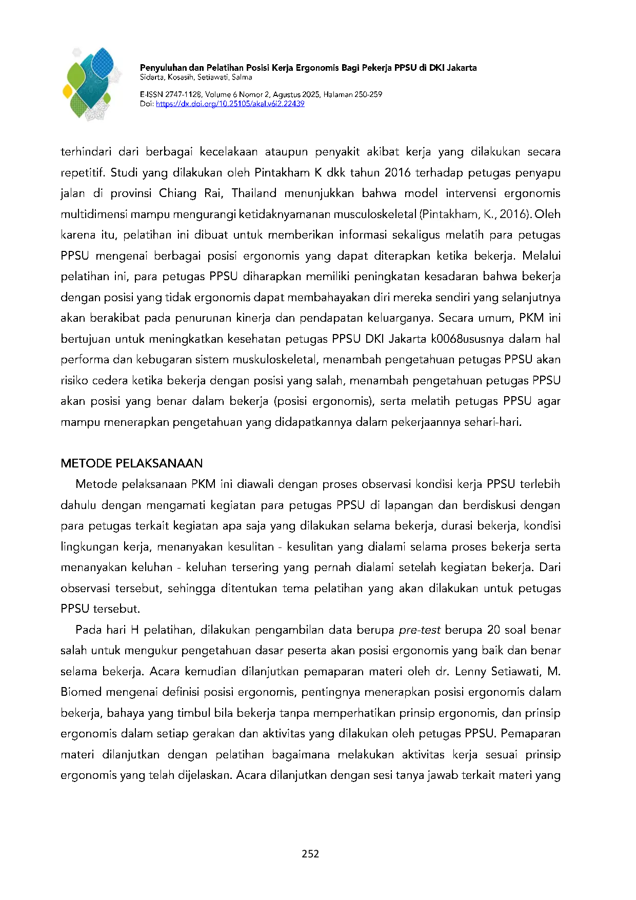 JURIS Penyuluhan Dan Pelatihan Posisi Kerja Ergonomis Bagi Pekerja Ppsu Di Dki Jakarta