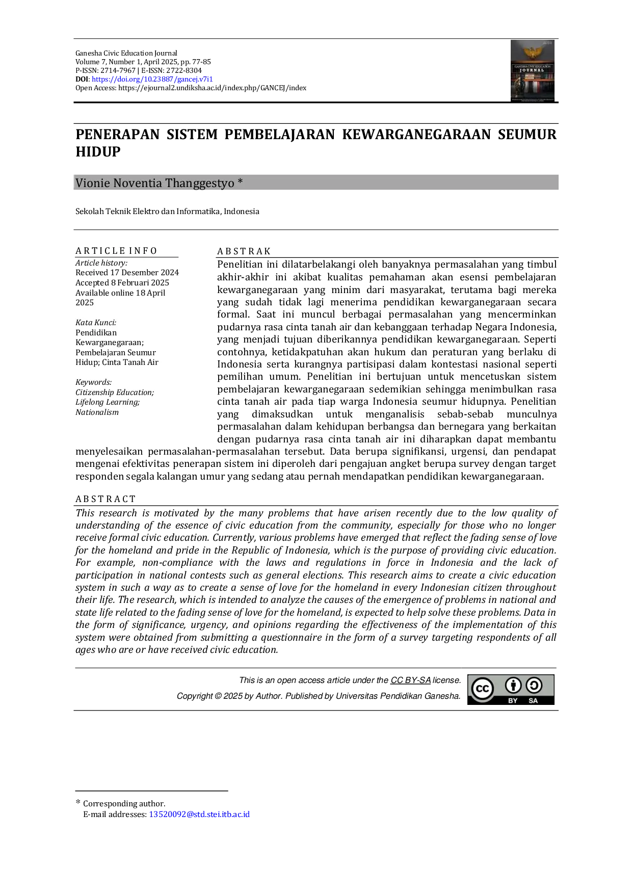 JURIS Penerapan Sistem Pembelajaran Kewarganegaraan Seumur Hidup