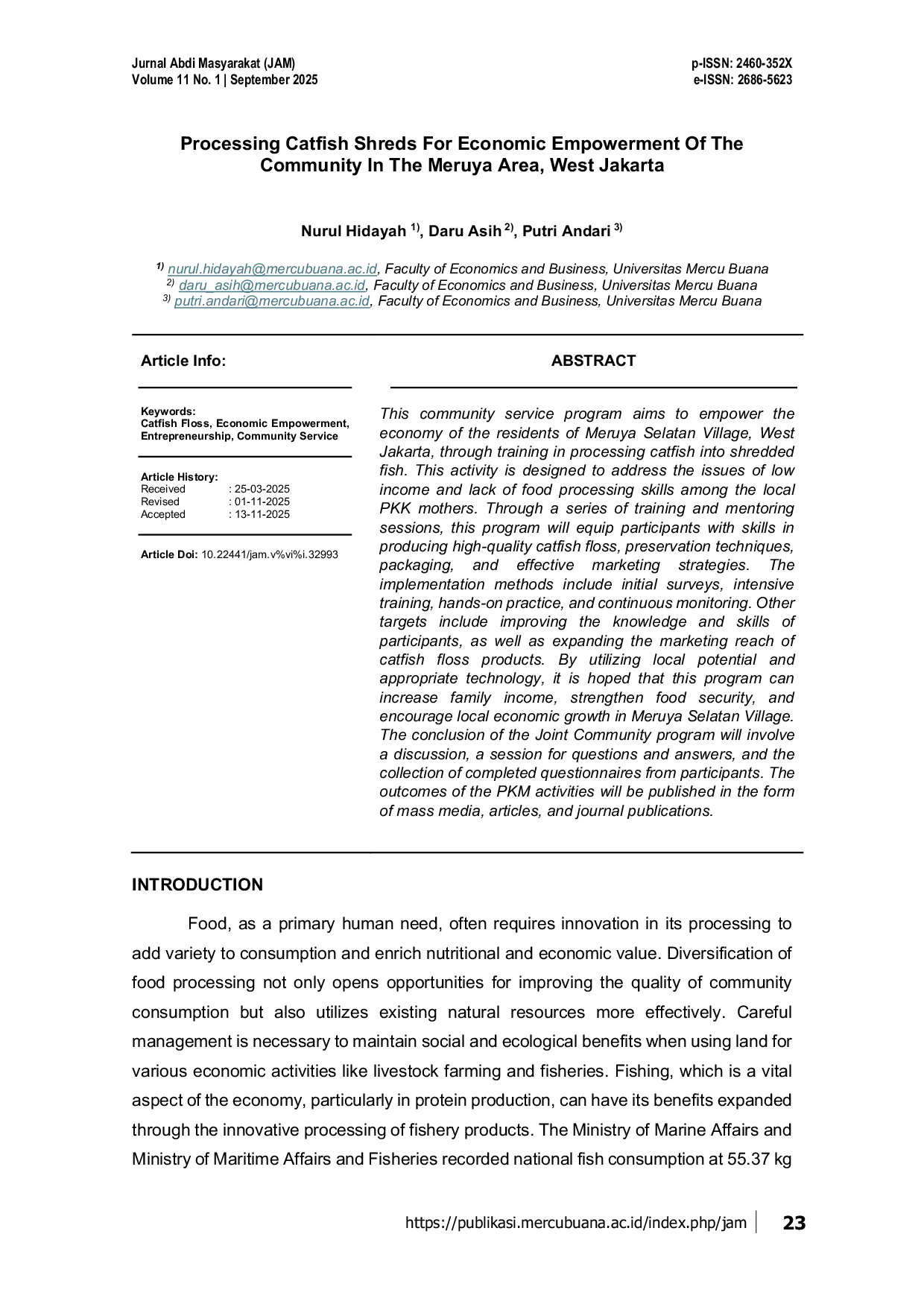 JURIS Processing Catfish Shreds For Economic Empowerment Of The Community In The Meruya Area West Jakarta