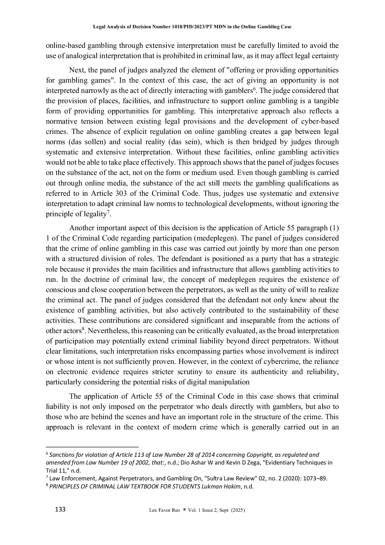 JURIS Legal Analysis of Decision Number 1018 PID 2023 PT MDN in the Online Gambling Case