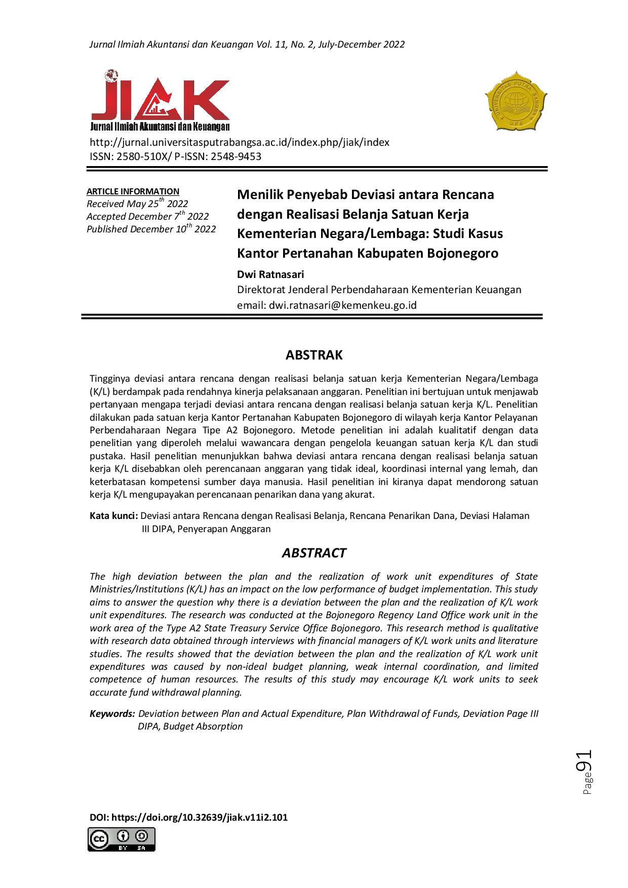 juris Menilik Penyebab Deviasi antara Rencana dengan Realisasi Belanja Satuan Kerja Kementerian Negara Lembaga Studi Kasus Kantor Pertanahan Kabupaten Bojonegoro