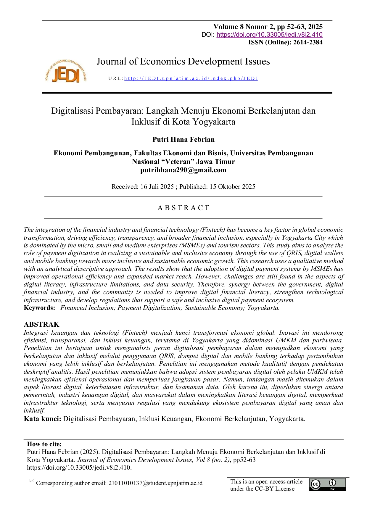 JURIS Digitalisasi Pembayaran Langkah Menuju Ekonomi Berkelanjutan dan Inklusif di Kota Yogyakarta