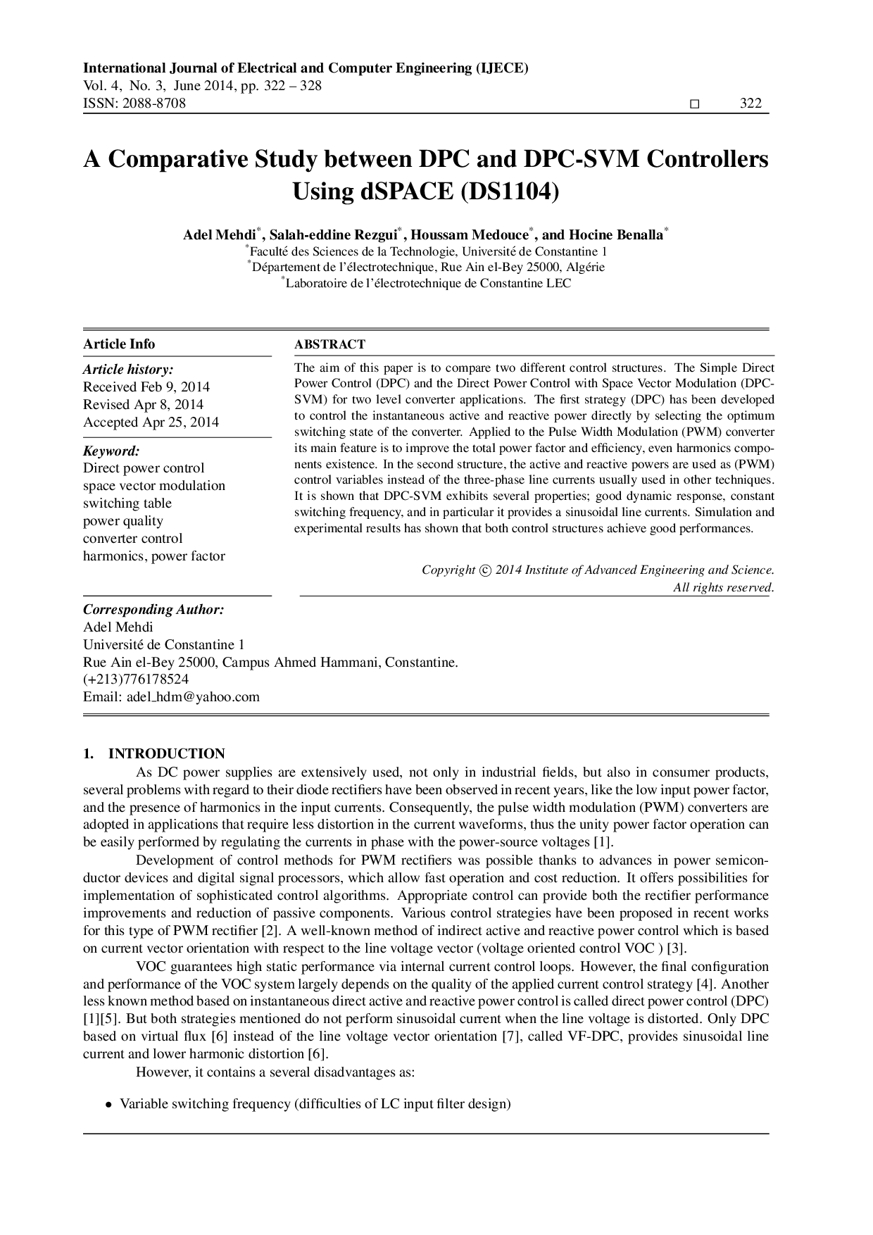 juris A Comparative Study between DPC and DPC SVM Controllers Using dSPACE DS1104
