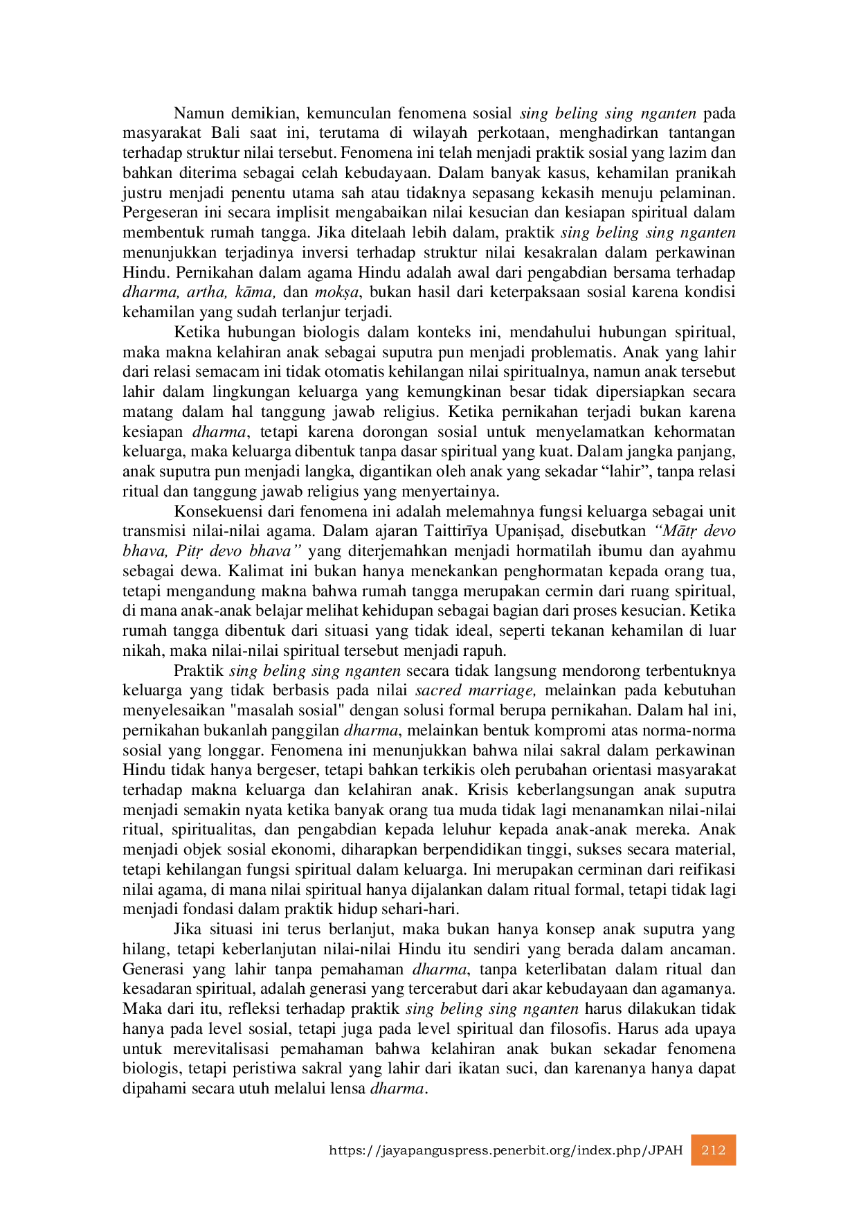 JURIS Diskursus Nilai Kesakralan Perkawinan Hindu dan Fenomena Sosial Sing Beling Sing Nganten Pada Masyarakat Perkotaan di Bali