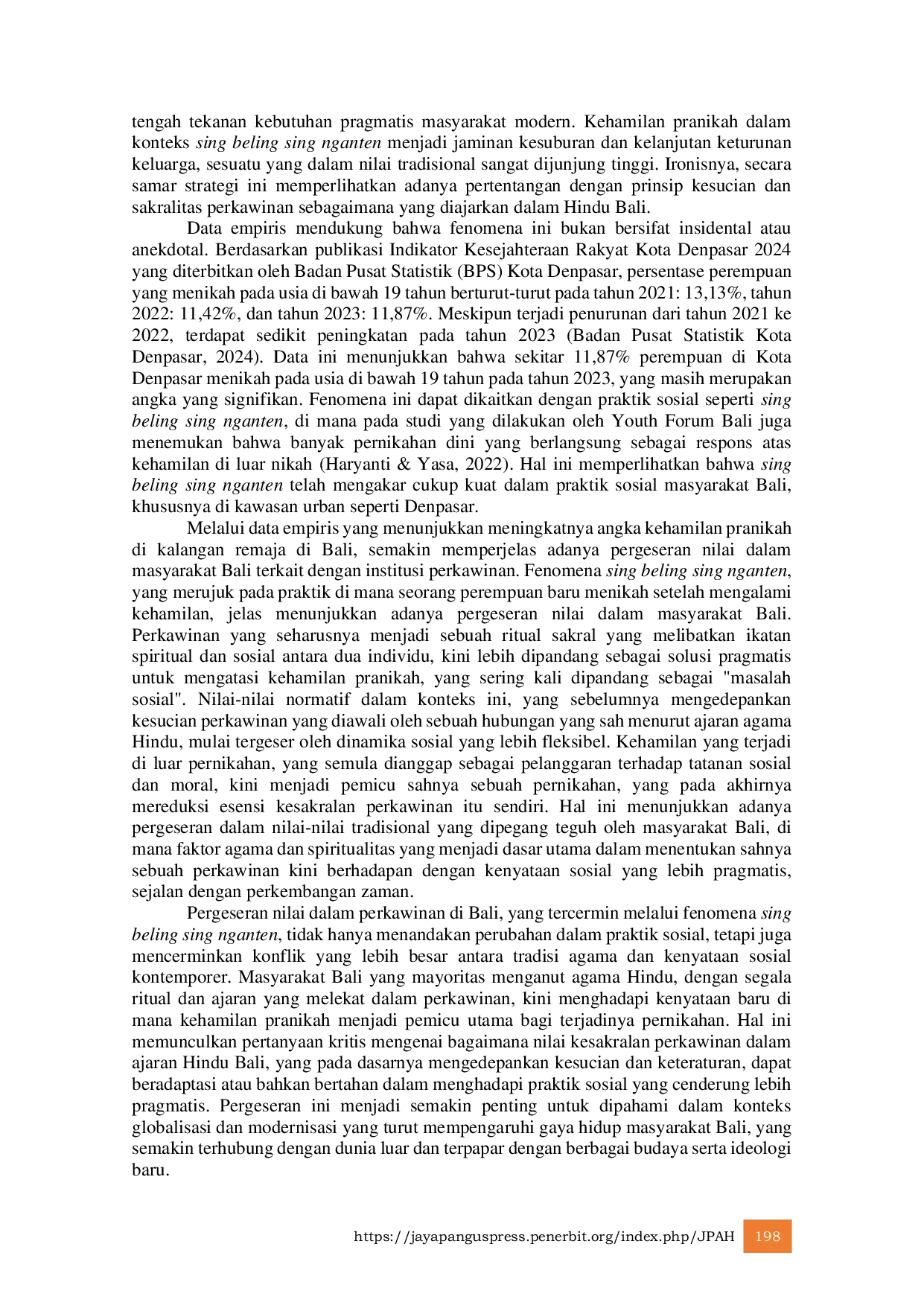 JURIS Diskursus Nilai Kesakralan Perkawinan Hindu dan Fenomena Sosial Sing Beling Sing Nganten Pada Masyarakat Perkotaan di Bali