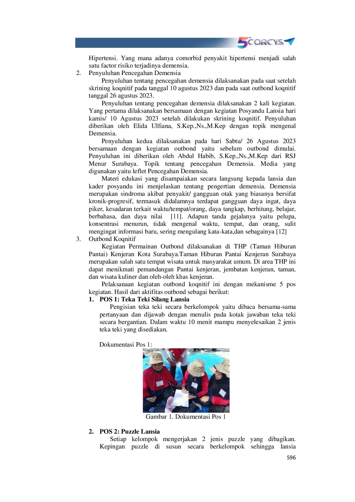 JURIS Upaya Pencegahan Demensia Melalui Kegiatan Outbond Kognitif Pada Kelompok Lansia Di Kelurahan Klampis Ngasem Kota Surabaya