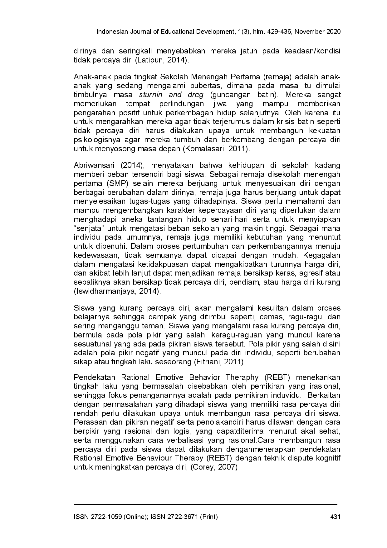 juris Pendekatan konseling rational emotive behavioral therapy REBT dengan teknik dispute kognitif untuk meningkatkan rasa percaya diri siswa kelas VII F SMP Negeri 12 Denpasar