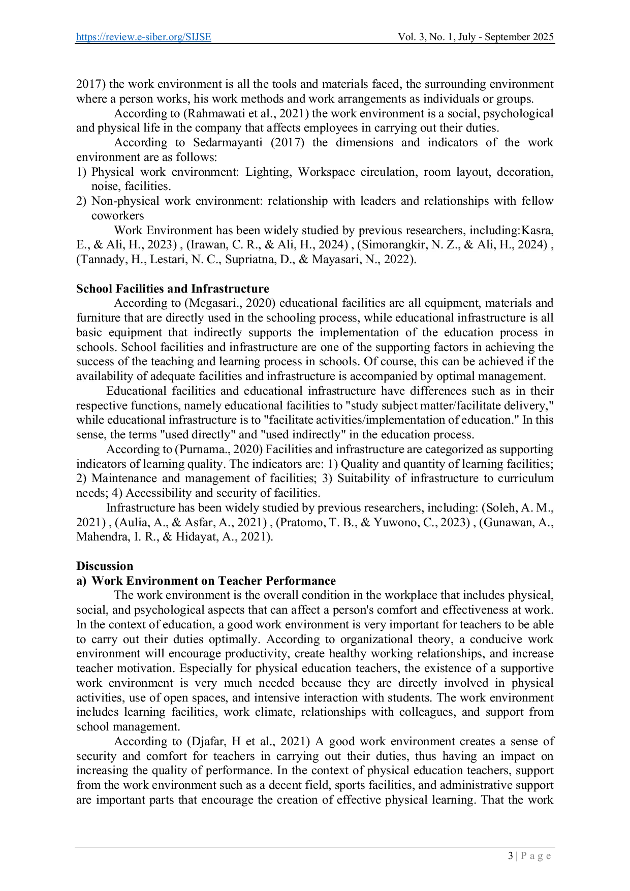 JURIS Factors Affecting Physical Education Teacher Performance Work Environment and School Facilities and Infrastructure