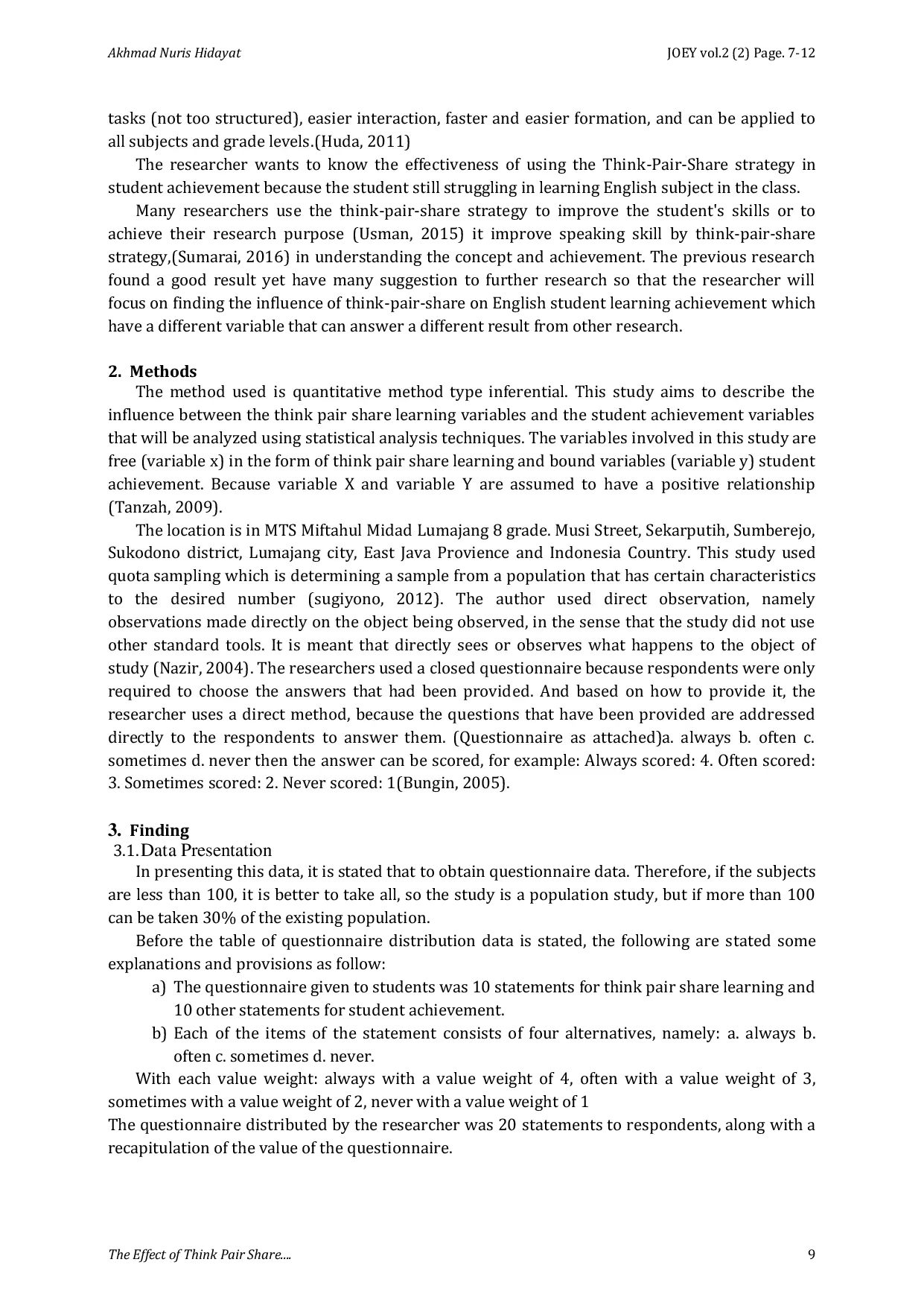 JURIS The Effect of Think Pair Share Strategy on Student Learning Achievement English