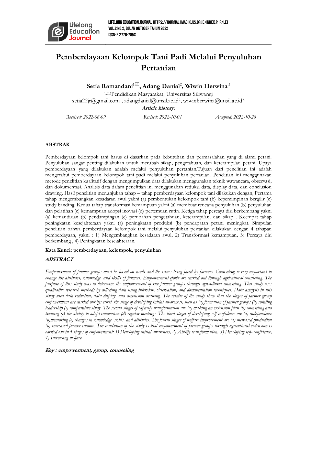 JURIS Pemberdayaan Kelompok Tani Padi Melalui Penyuluhan Pertanian