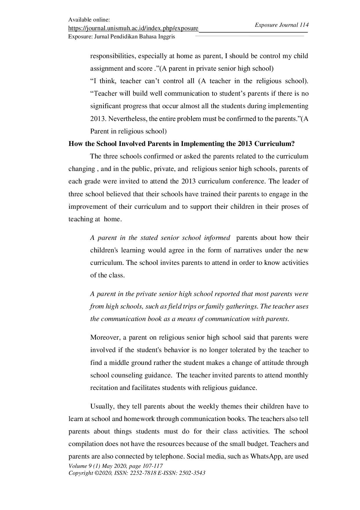 JURIS Teachers Roles and Parental Involvement Implementation of 2013 Curriculum