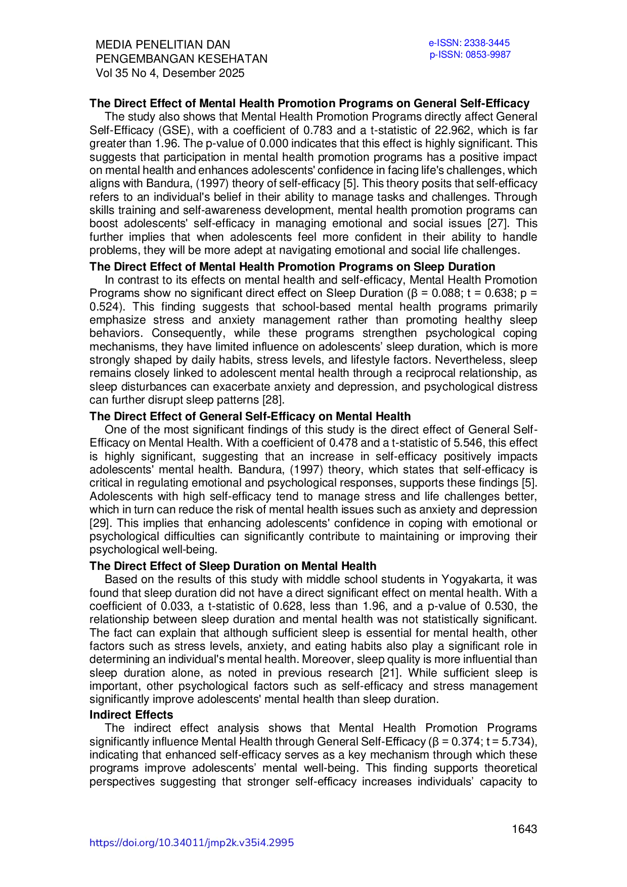 JURIS Efikasi Diri Durasi Tidur dan Kesehatan Mental Remaja Studi Siswa SMP di Yogyakarta