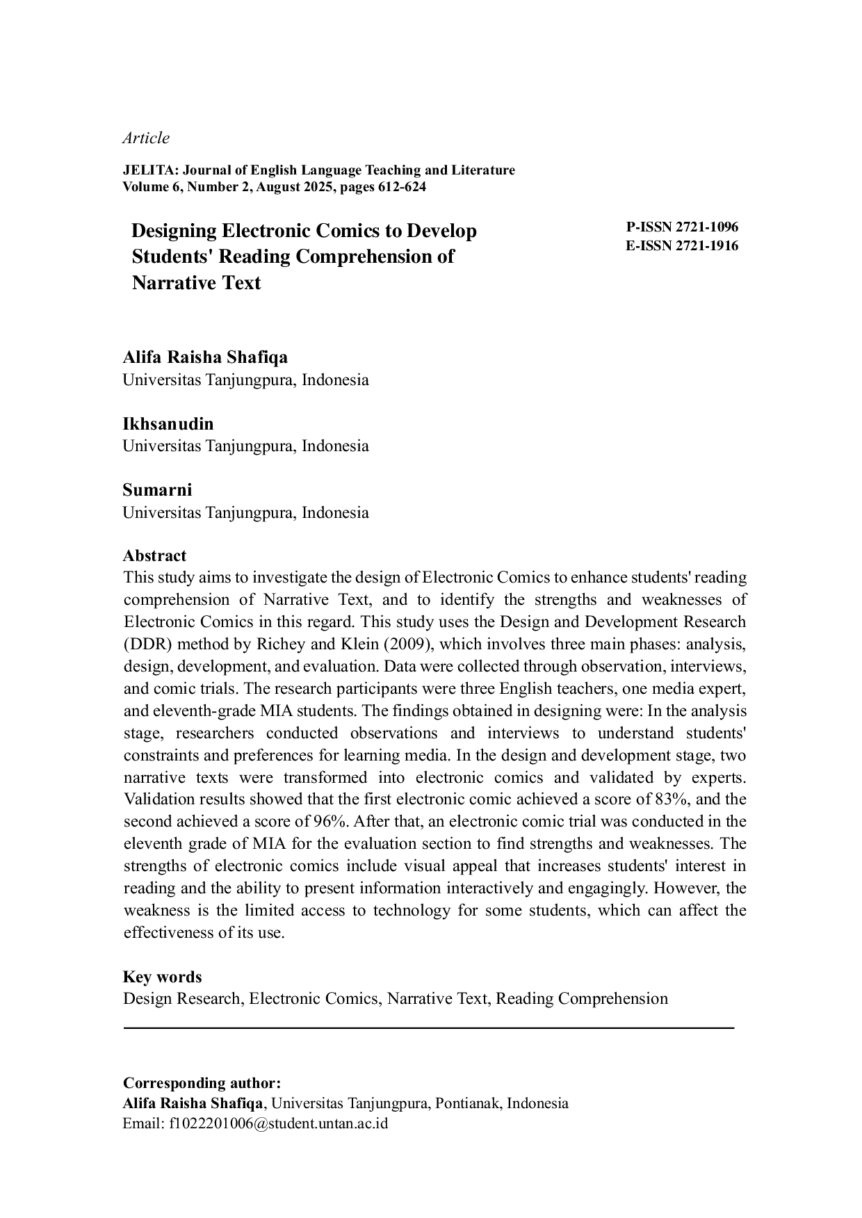 JURIS Designing Electronic Comics to Develop Students Reading Comprehension of Narrative Text