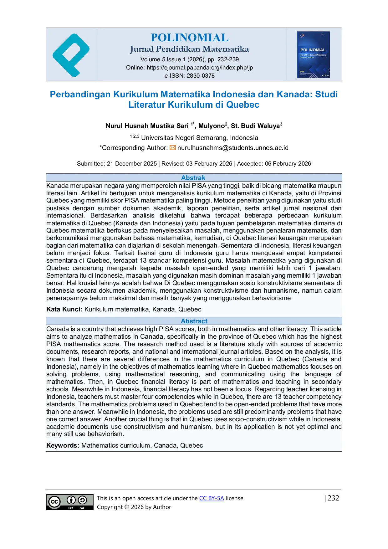JURIS Perbandingan Kurikulum Matematika Indonesia dan Kanada Studi Literatur Kurikulum di Quebec