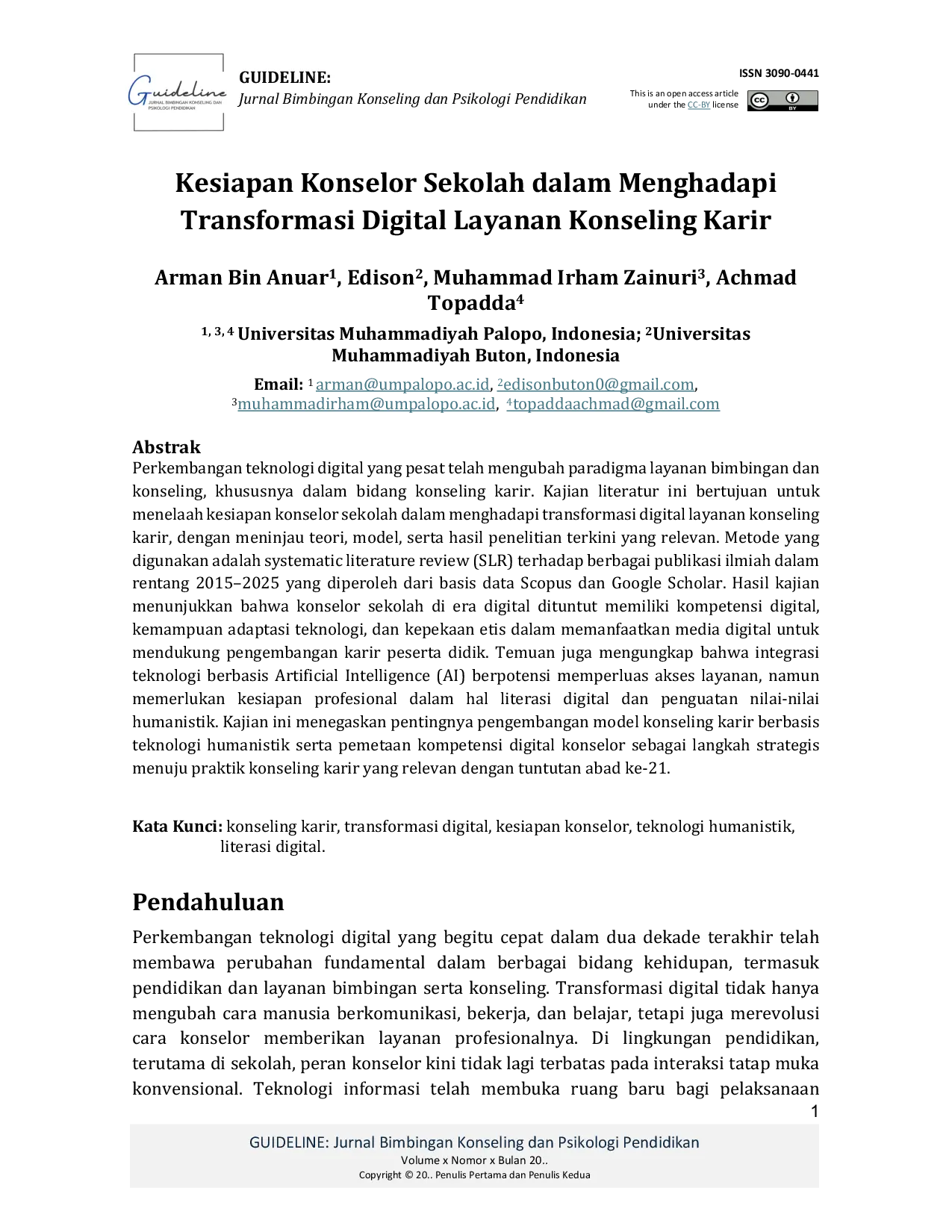 JURIS Kesiapan Konselor Sekolah dalam Menghadapi Transformasi Digital Layanan Konseling Karir