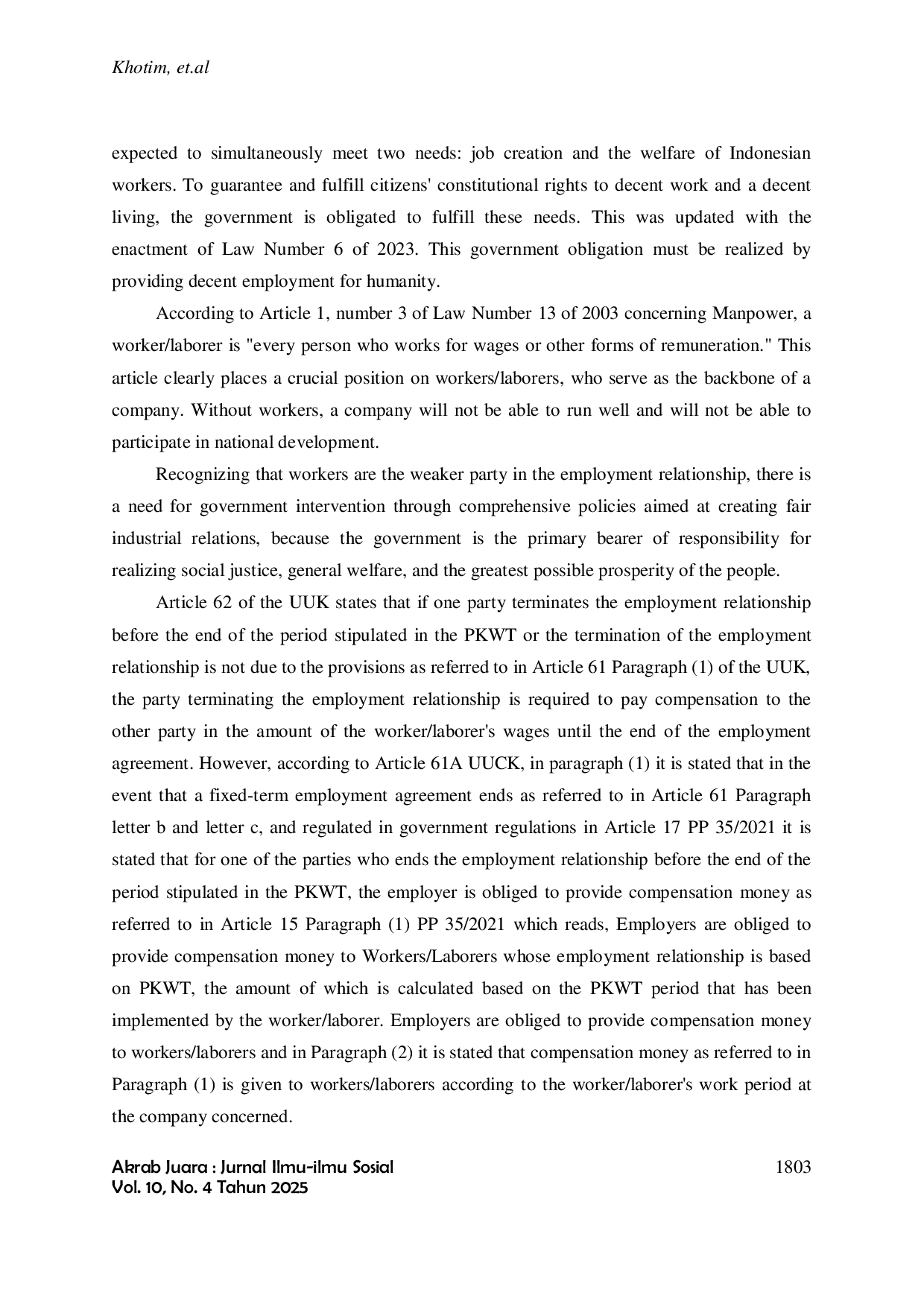 JURIS Legal Protection For Outsourced Workers Who Are Laid Off During The Period Of The Employment Agreement