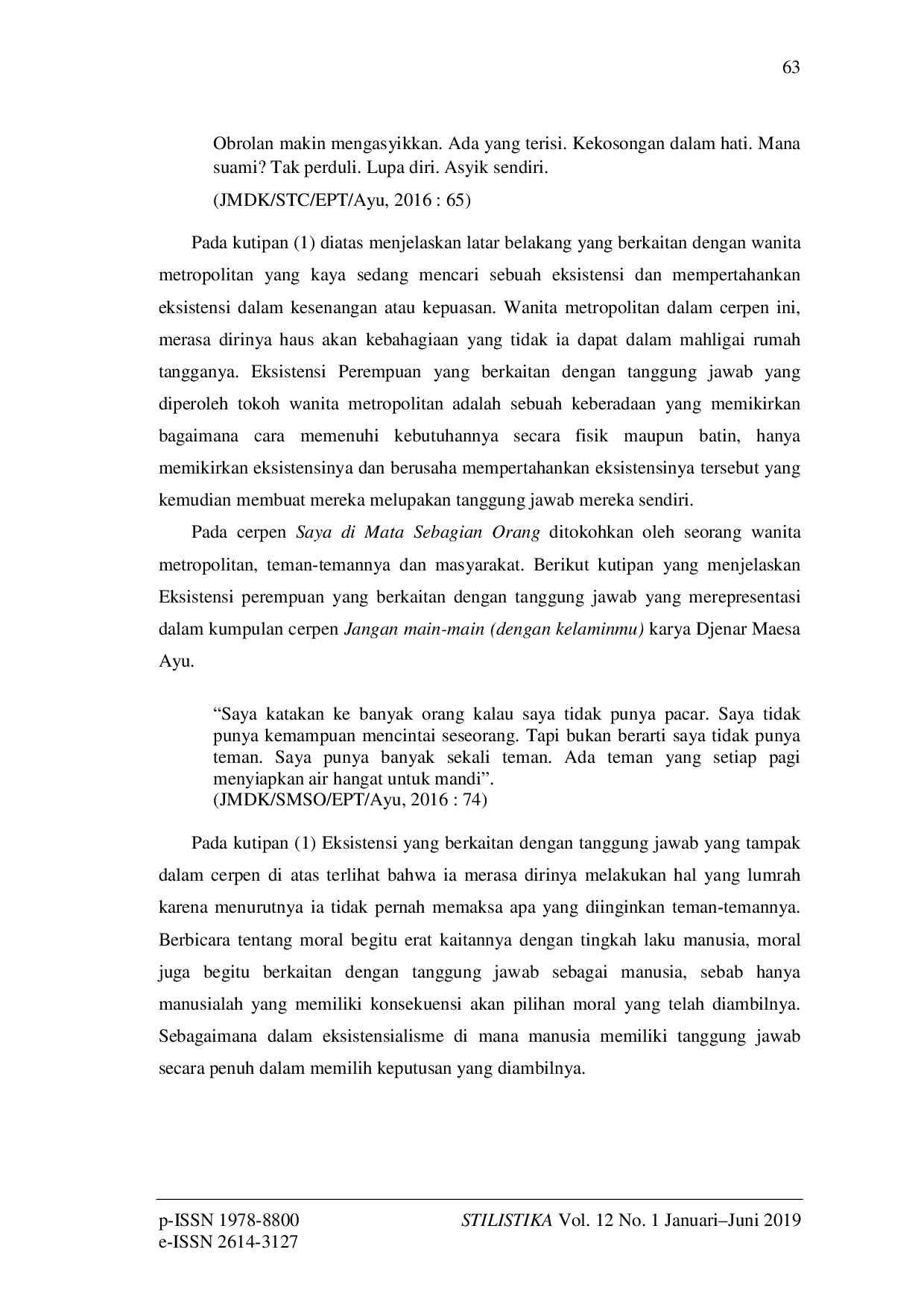 JURIS Eksistensi Perempuan dalam Kumpulan Cerita Pendek Jangan Main Main Dengan Kelaminmu Karya Djenar Maesa Ayu