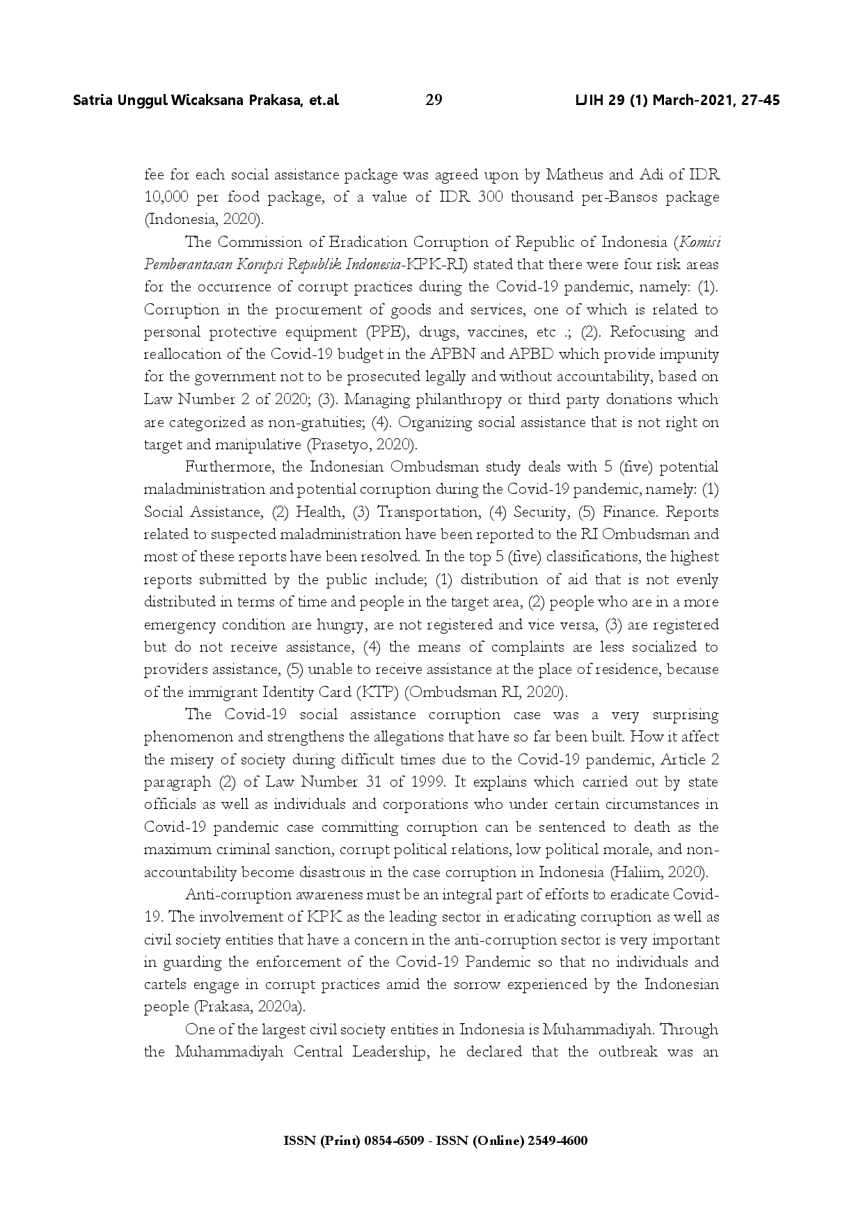 juris Social aid of Covid 19 corruption strategy and mitigation policy of Muhammadiyah East Java