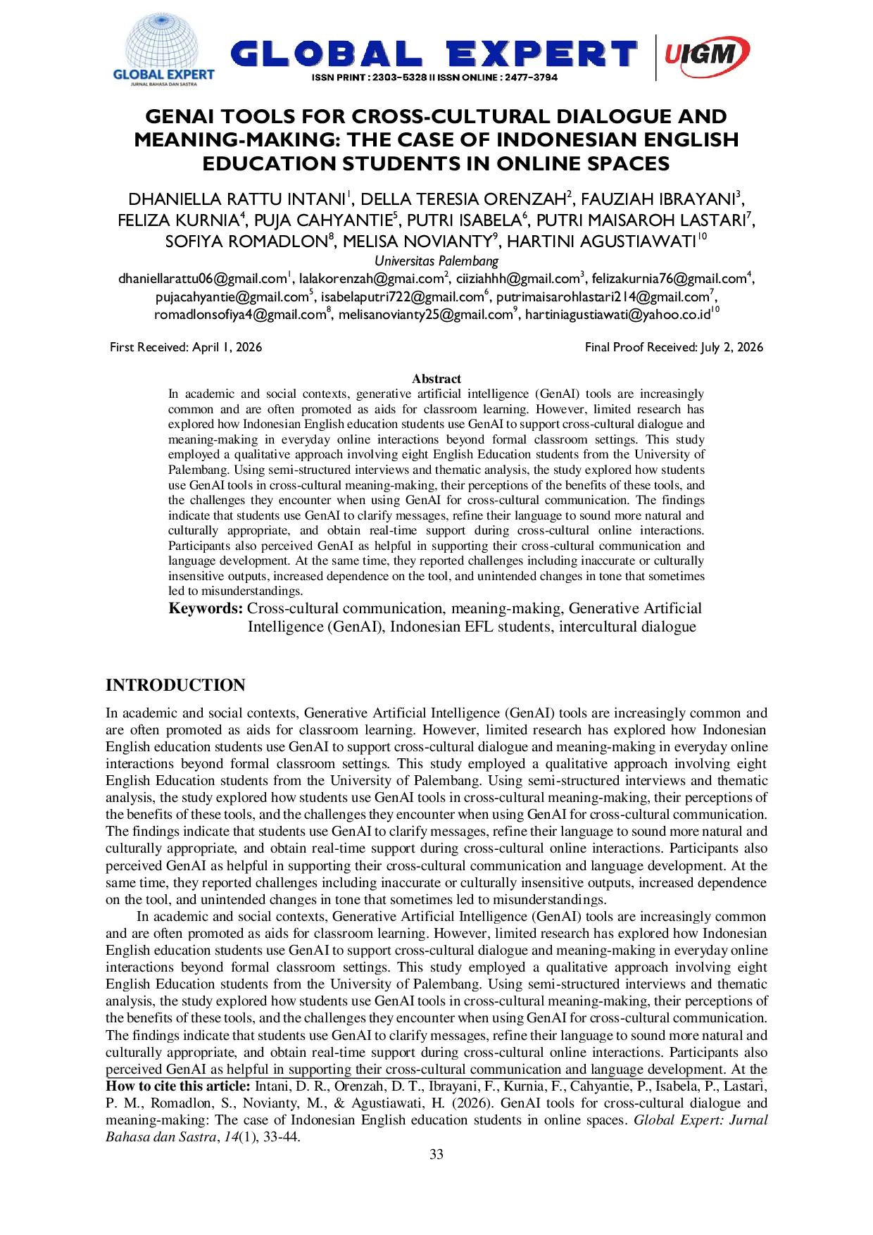 JURIS GenAI Tools for Cross Cultural Dialogue and Meaning Making The Case of Indonesian English Education Students in Online Spaces