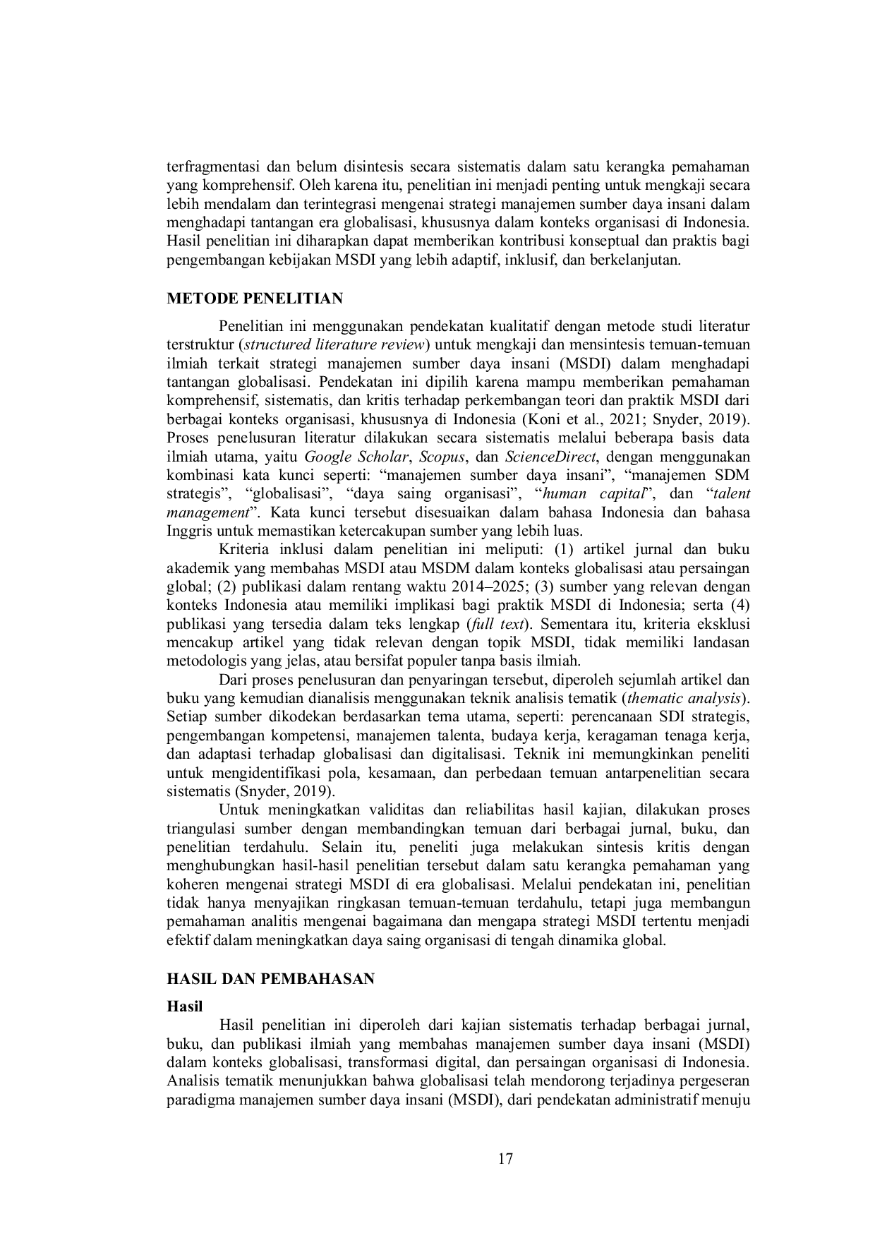 JURIS Strategi Manajemen Sumber Daya Insani Dalam Menghadapi Tantangan Di Era Globalisasi