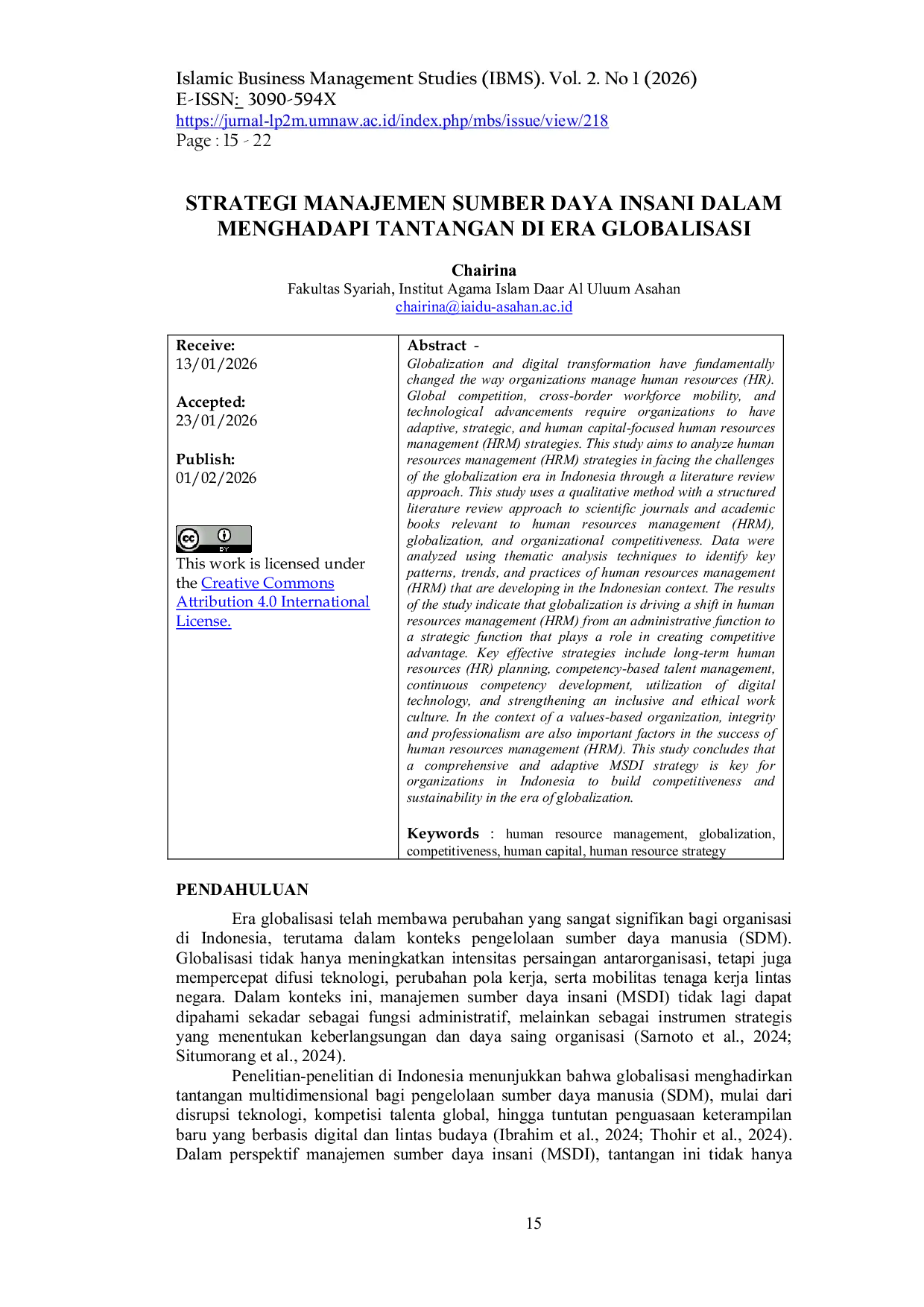 JURIS Strategi Manajemen Sumber Daya Insani Dalam Menghadapi Tantangan Di Era Globalisasi