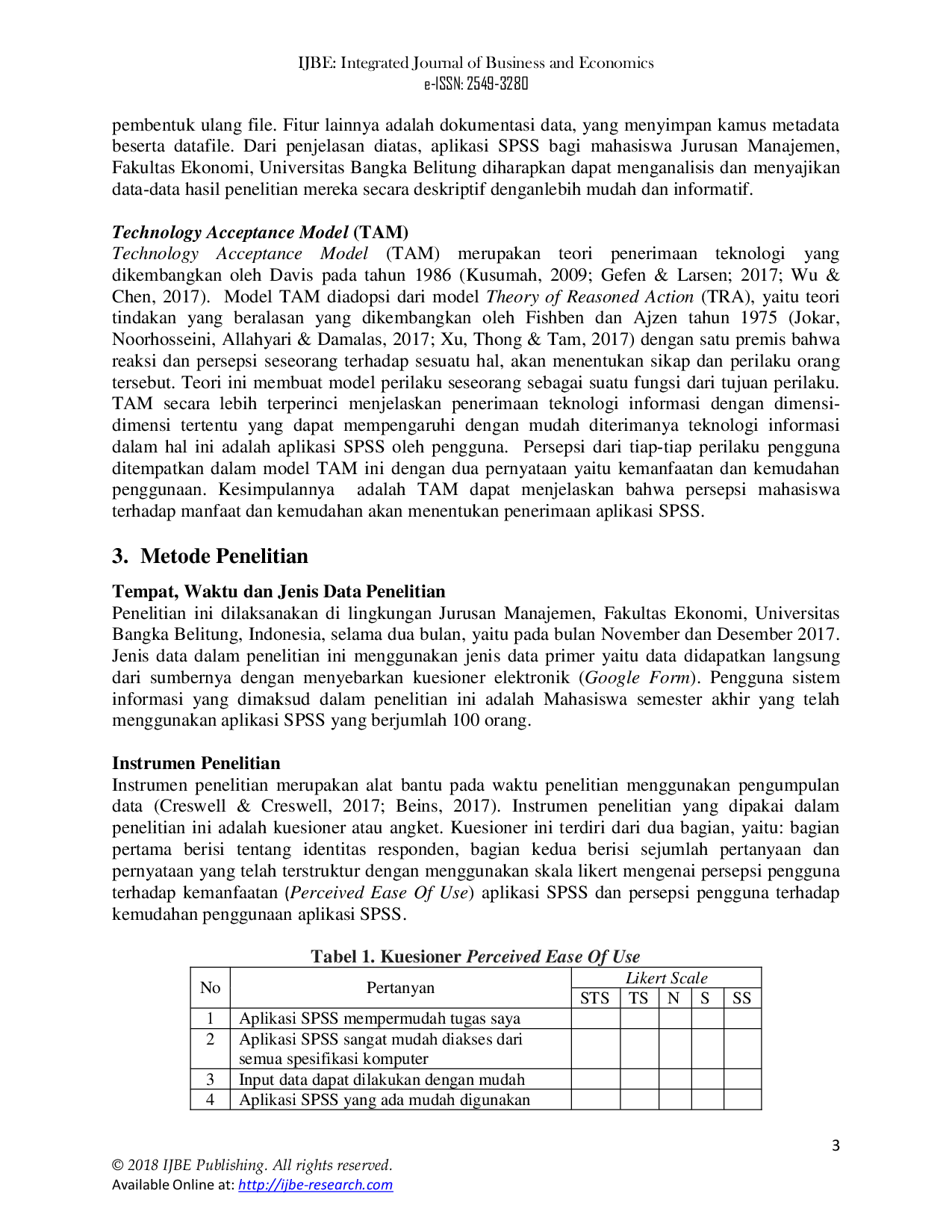 JURIS Technology Acceptance Model TAM of Statistical Package for the Social Sciences SPSS Applications