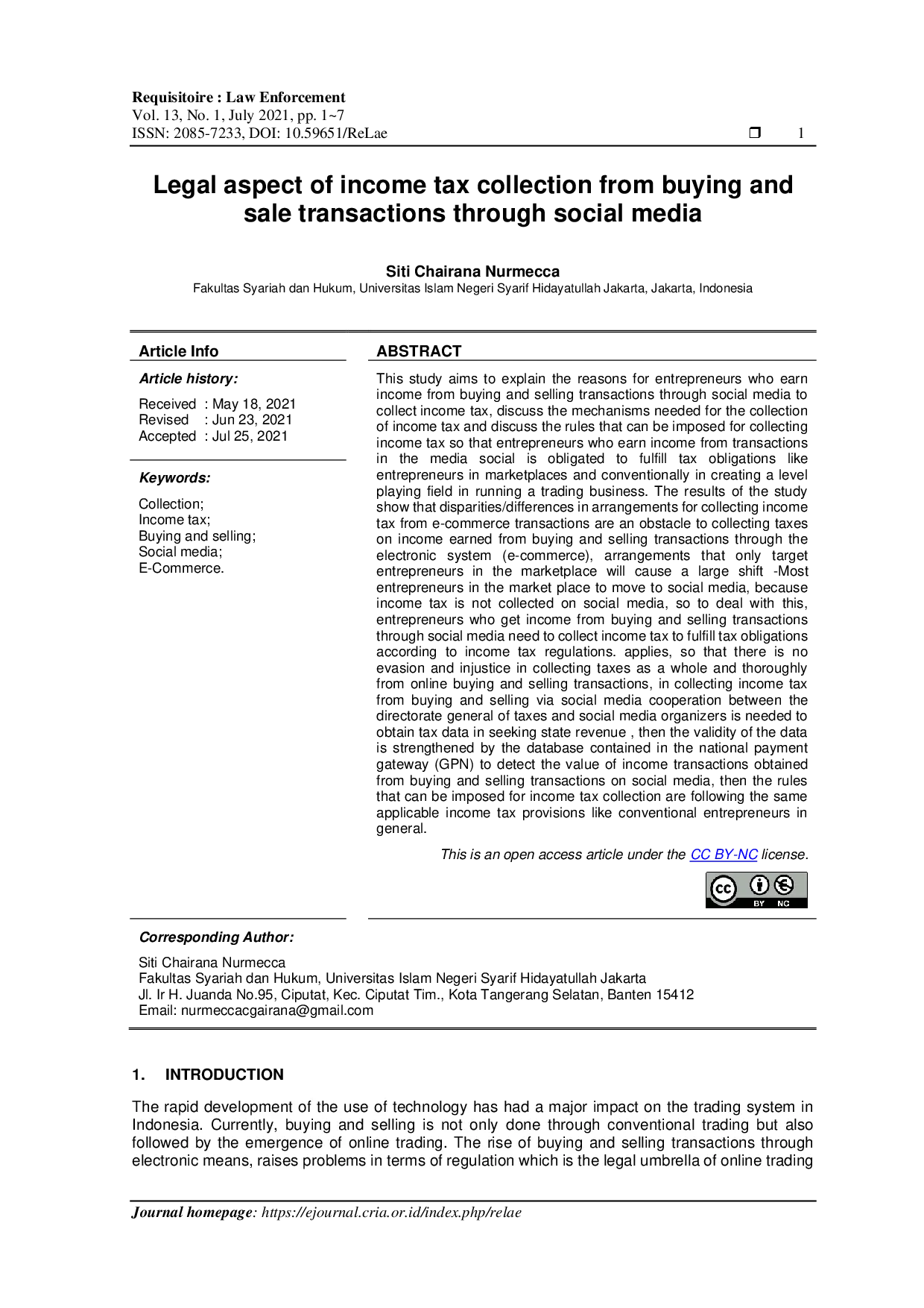 JURIS Legal aspect of income tax collection from buying and sale transactions through social media