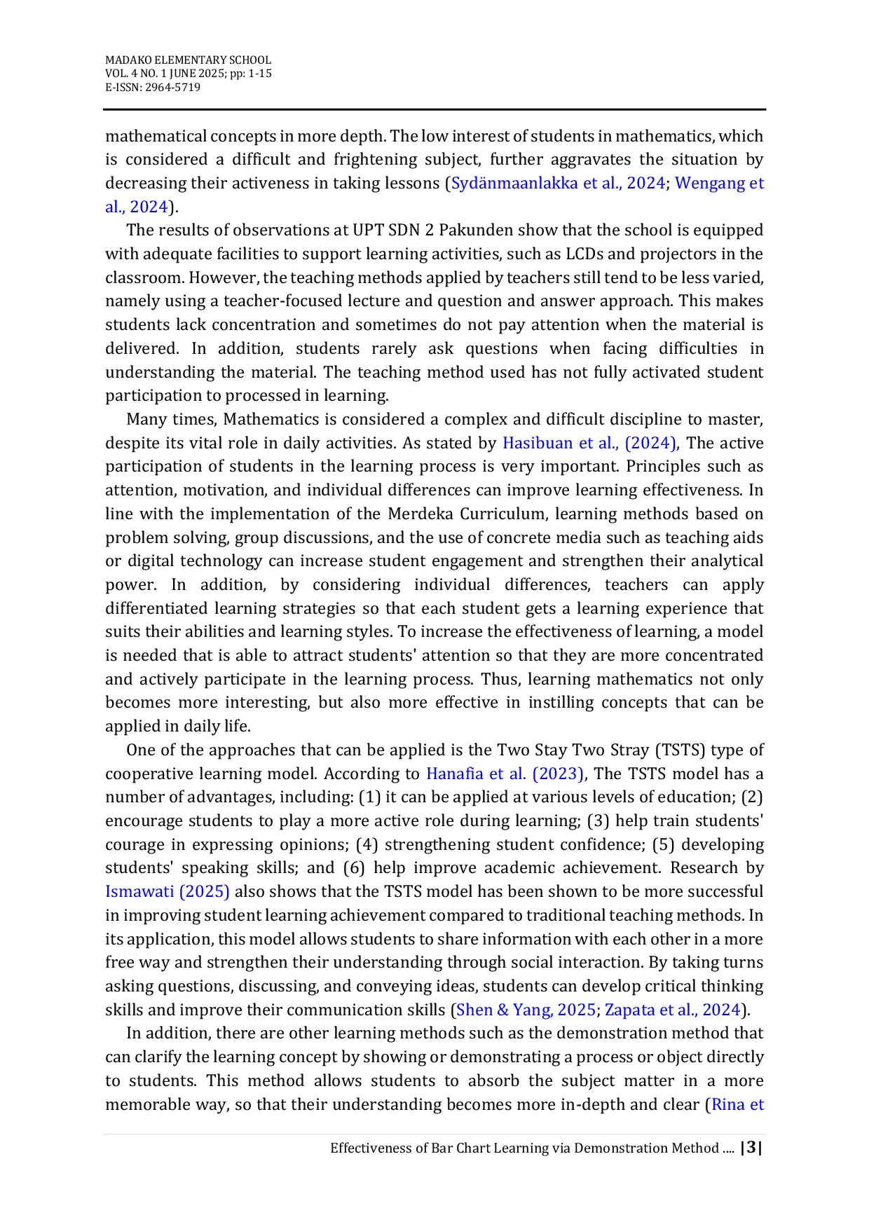 JURIS Effectiveness of Bar Chart Learning via Demonstration Method in TSTS Model for Elementary Students