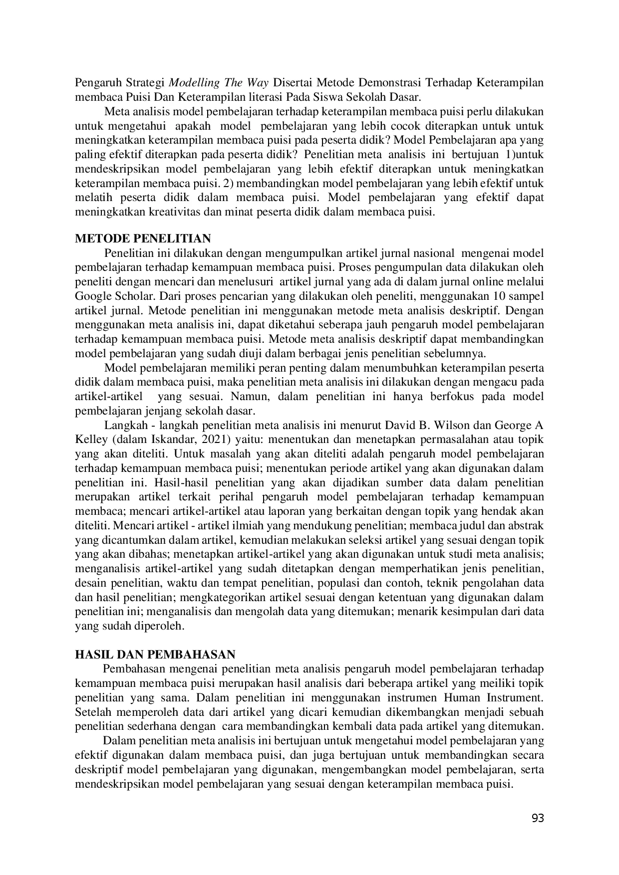 juris Meta Analisis Pengaruh Model Pembelajaran Terhadap Kemampuan Membaca Puisi