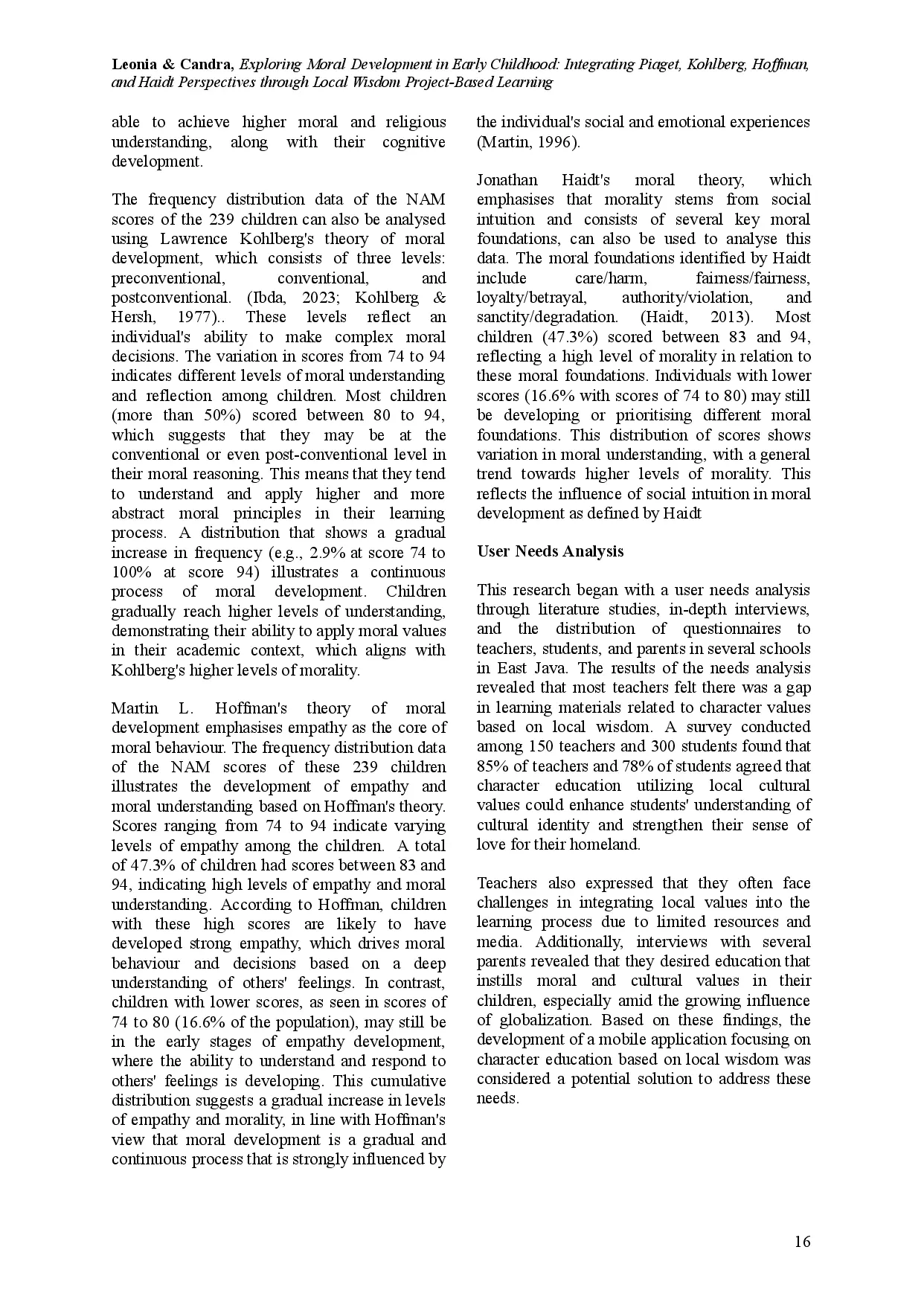 juris Exploring Moral Development in Early Childhood Integrating Piaget Kohlberg Hoffman and Haidt Perspectives through Local Wisdom Project Based Learning