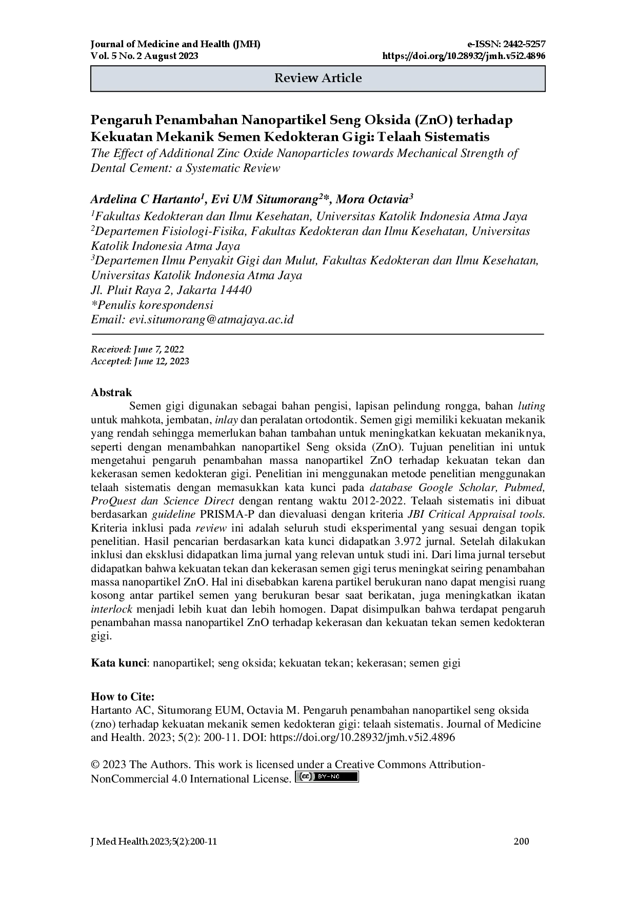 juris Pengaruh Penambahan Nanopartikel Seng Oksida ZnO terhadap Kekuatan Mekanik Semen Kedokteran Gigi Telaah Sistematis