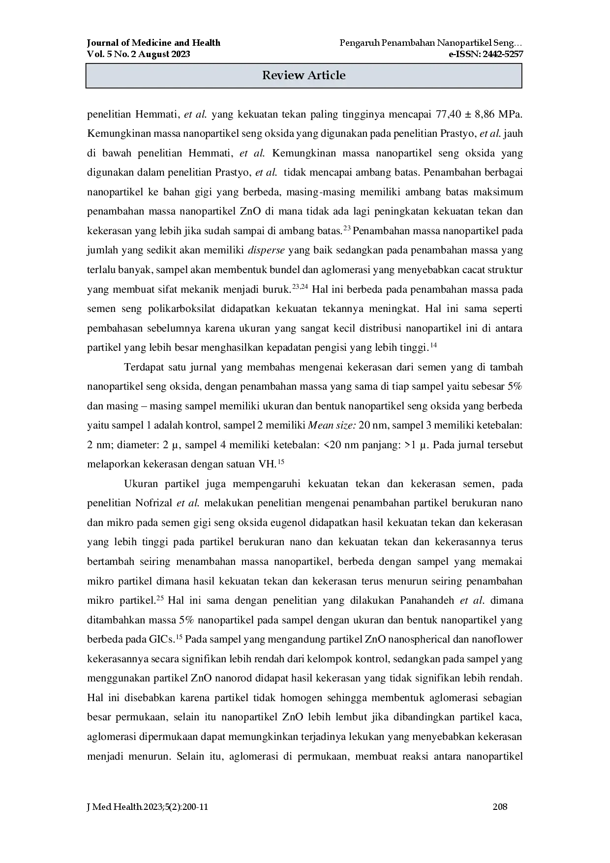 juris Pengaruh Penambahan Nanopartikel Seng Oksida ZnO terhadap Kekuatan Mekanik Semen Kedokteran Gigi Telaah Sistematis